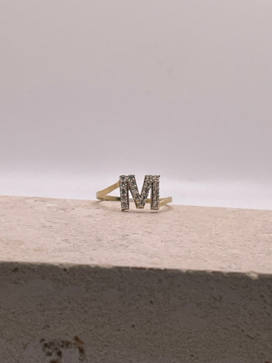 14k gold two tone cz initial ring