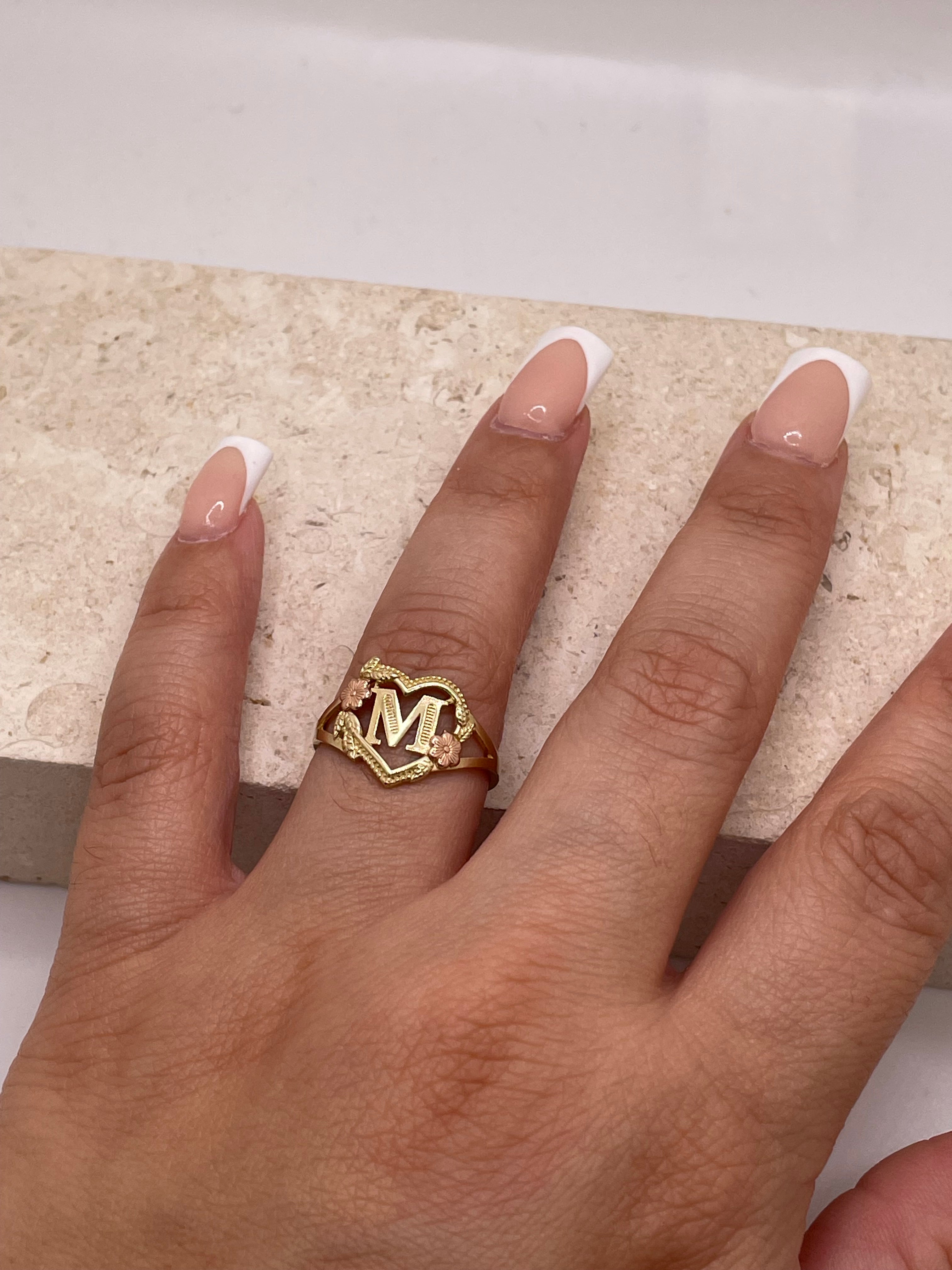 14k gold heart initial ring a-z
