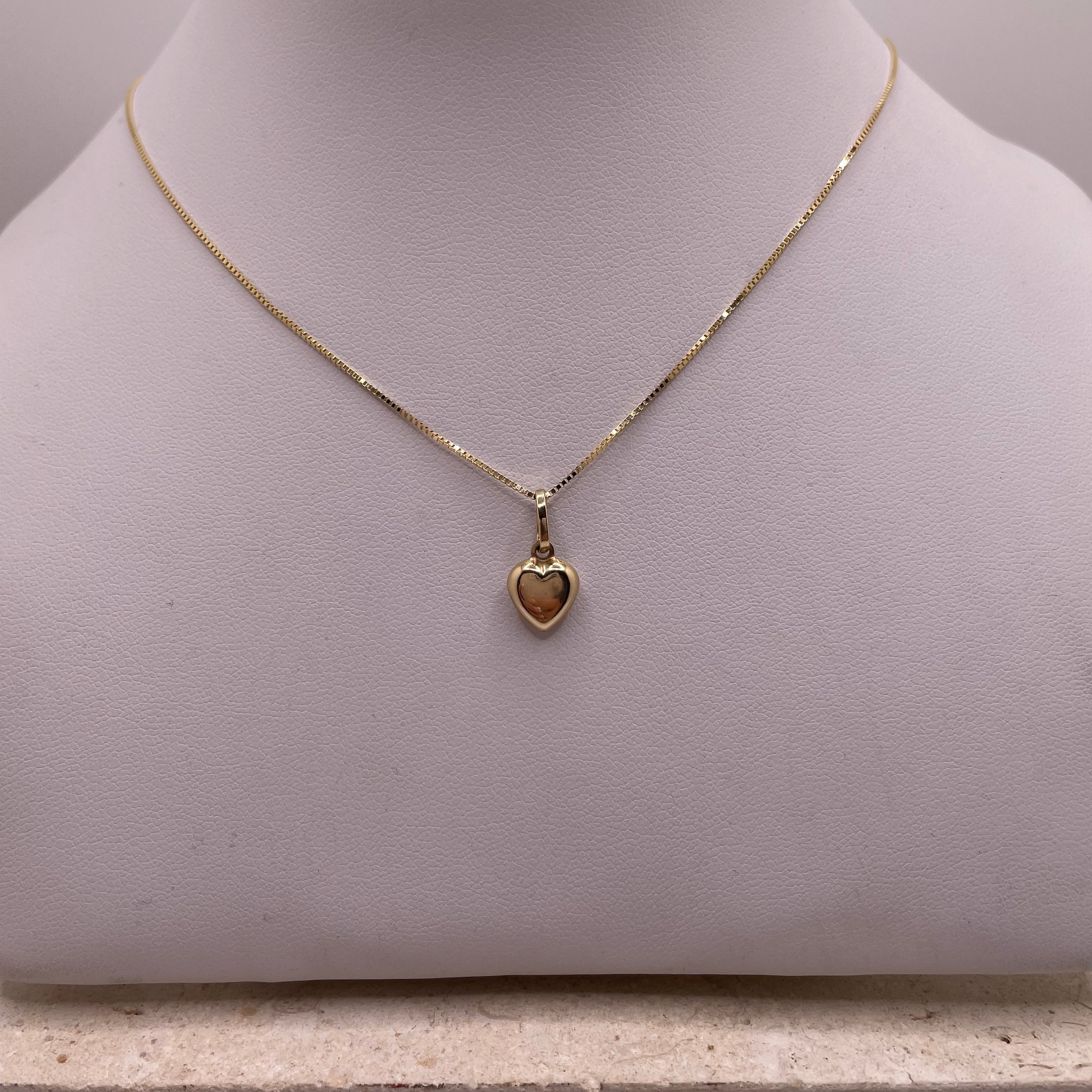 14k gold 18" box chain + heart pendant set