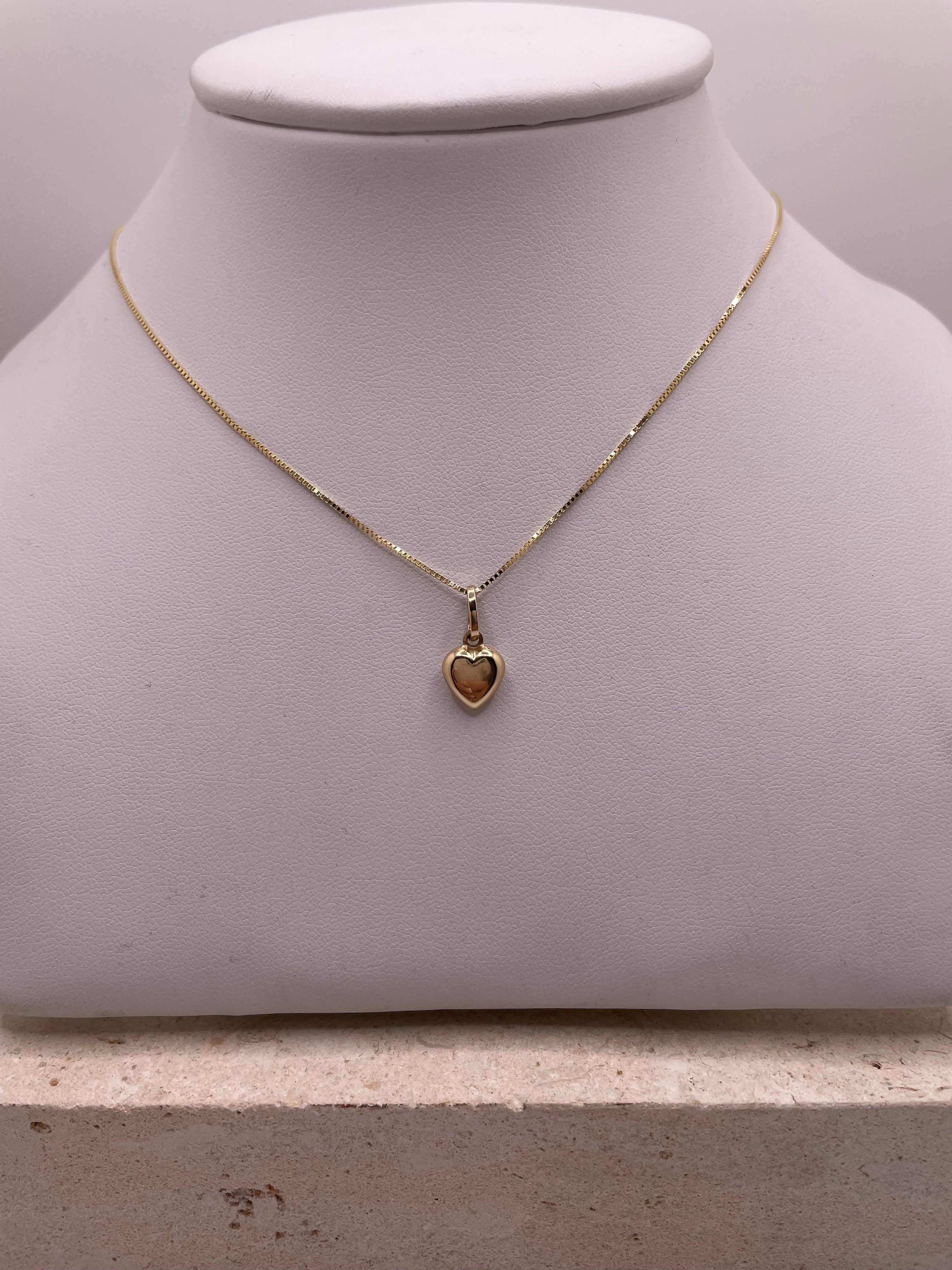 14k gold 18" box chain + heart pendant set