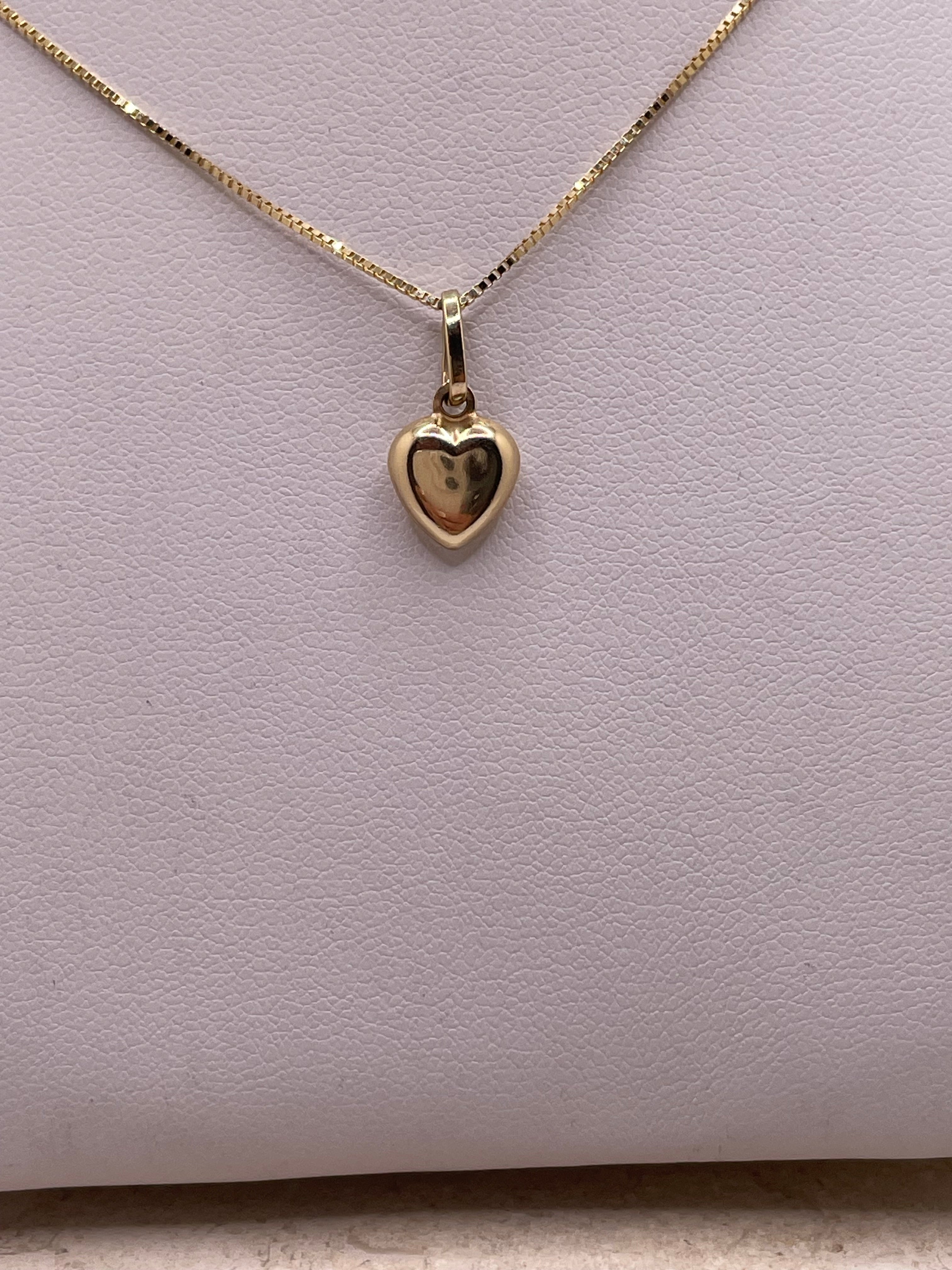 14k gold 18" box chain + heart pendant set