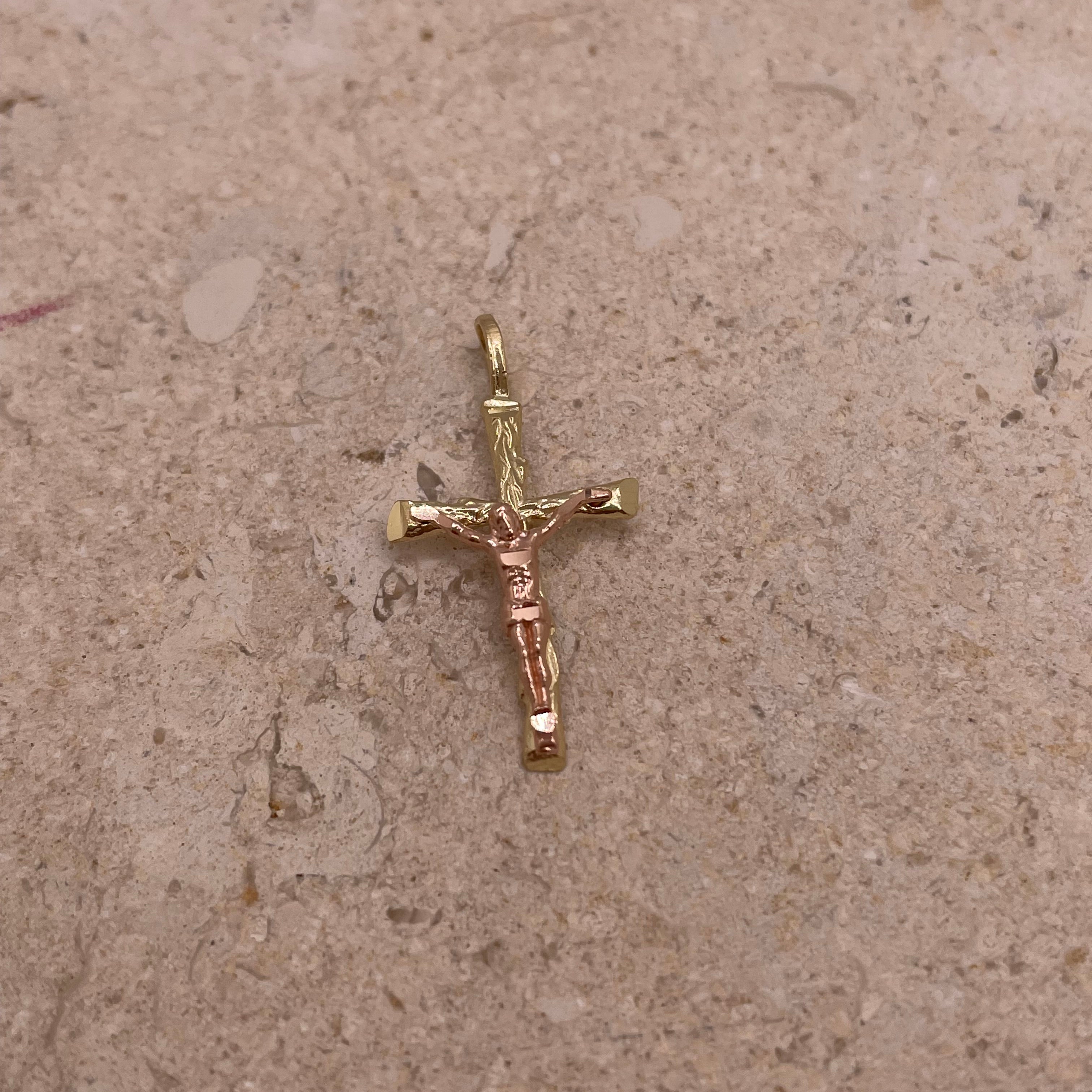 14k gold two tone crucifix cross pendant (jv03)