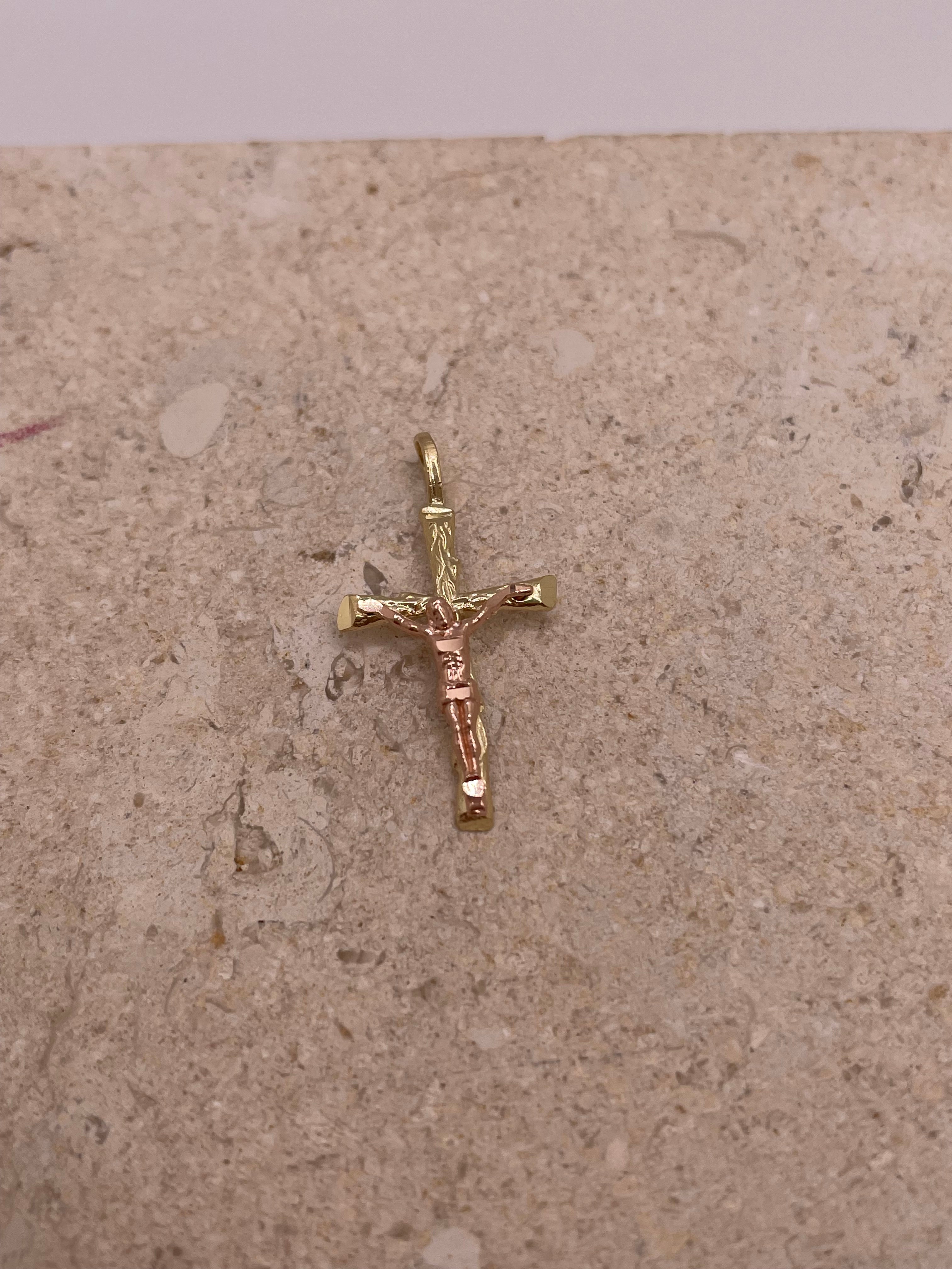 14k gold two tone crucifix cross pendant (jv03)
