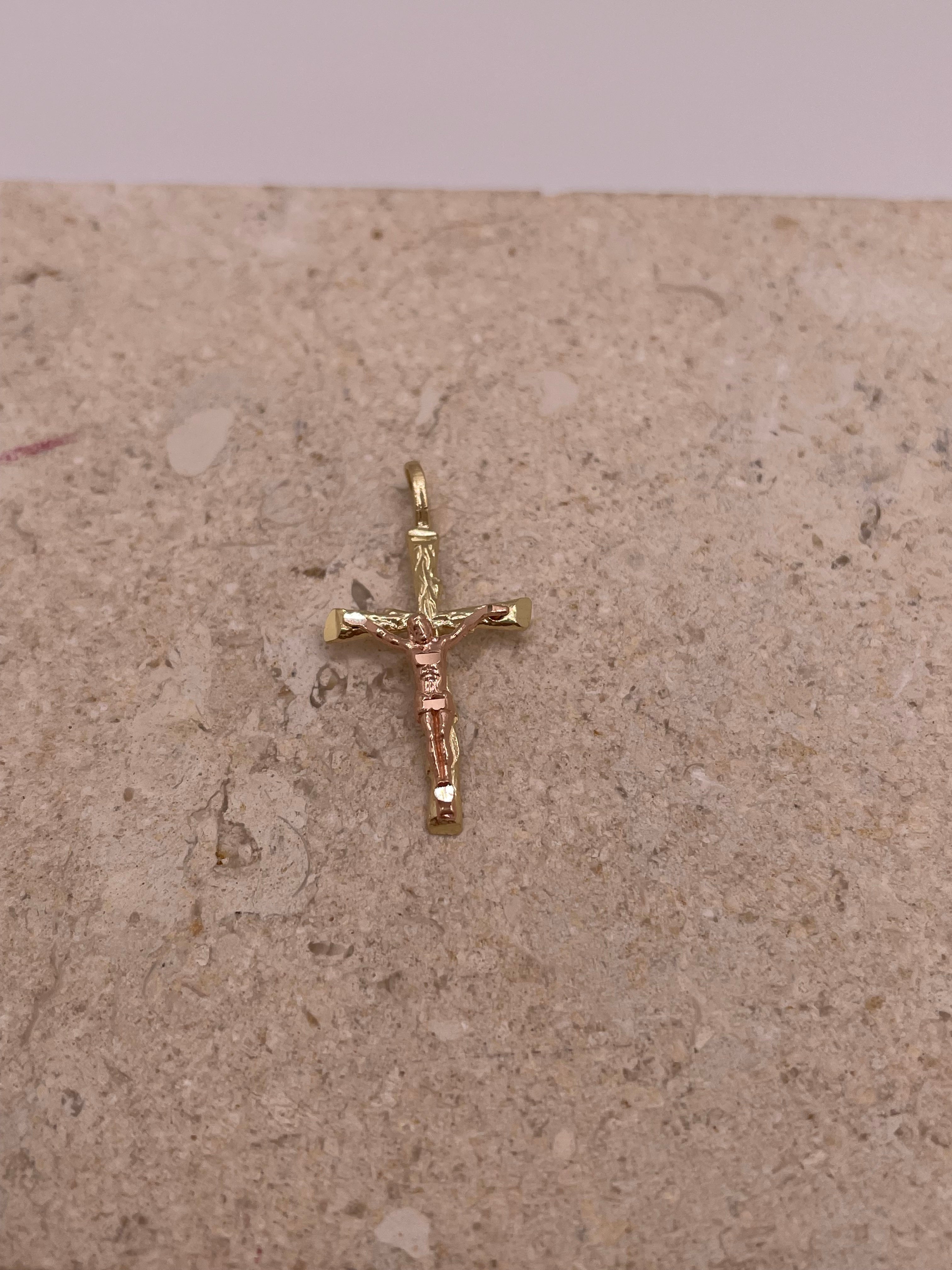 14k gold two tone crucifix cross pendant (jv03)