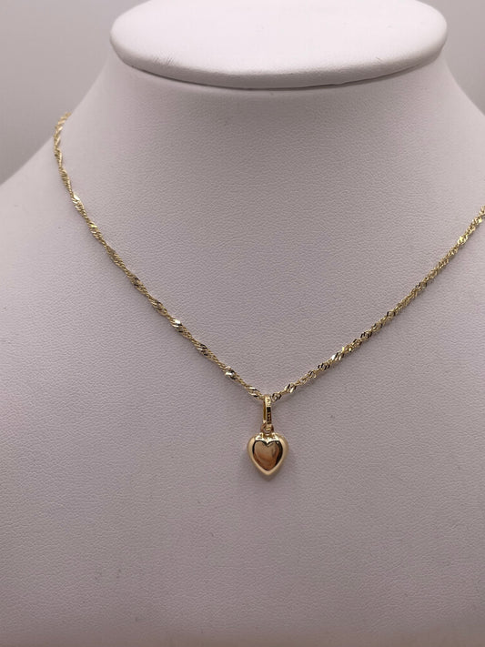 14k solid gold 3d heart pendant with singapore chain necklace