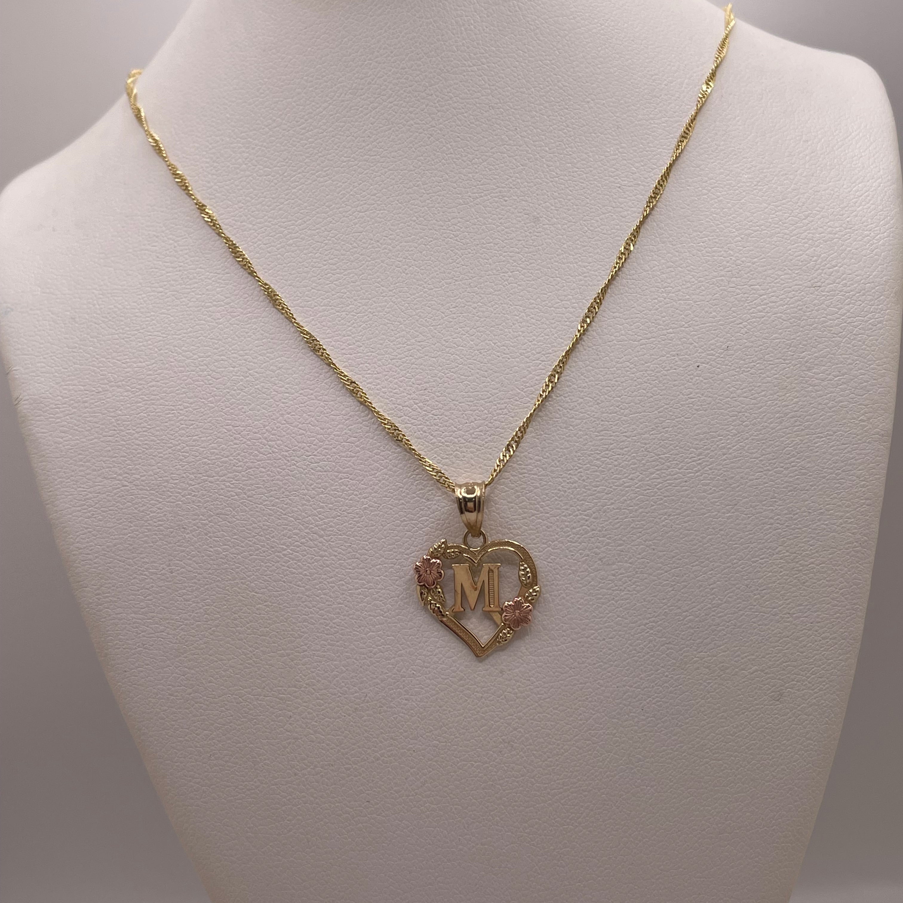 14k gold heart initial pendant + singapore chain