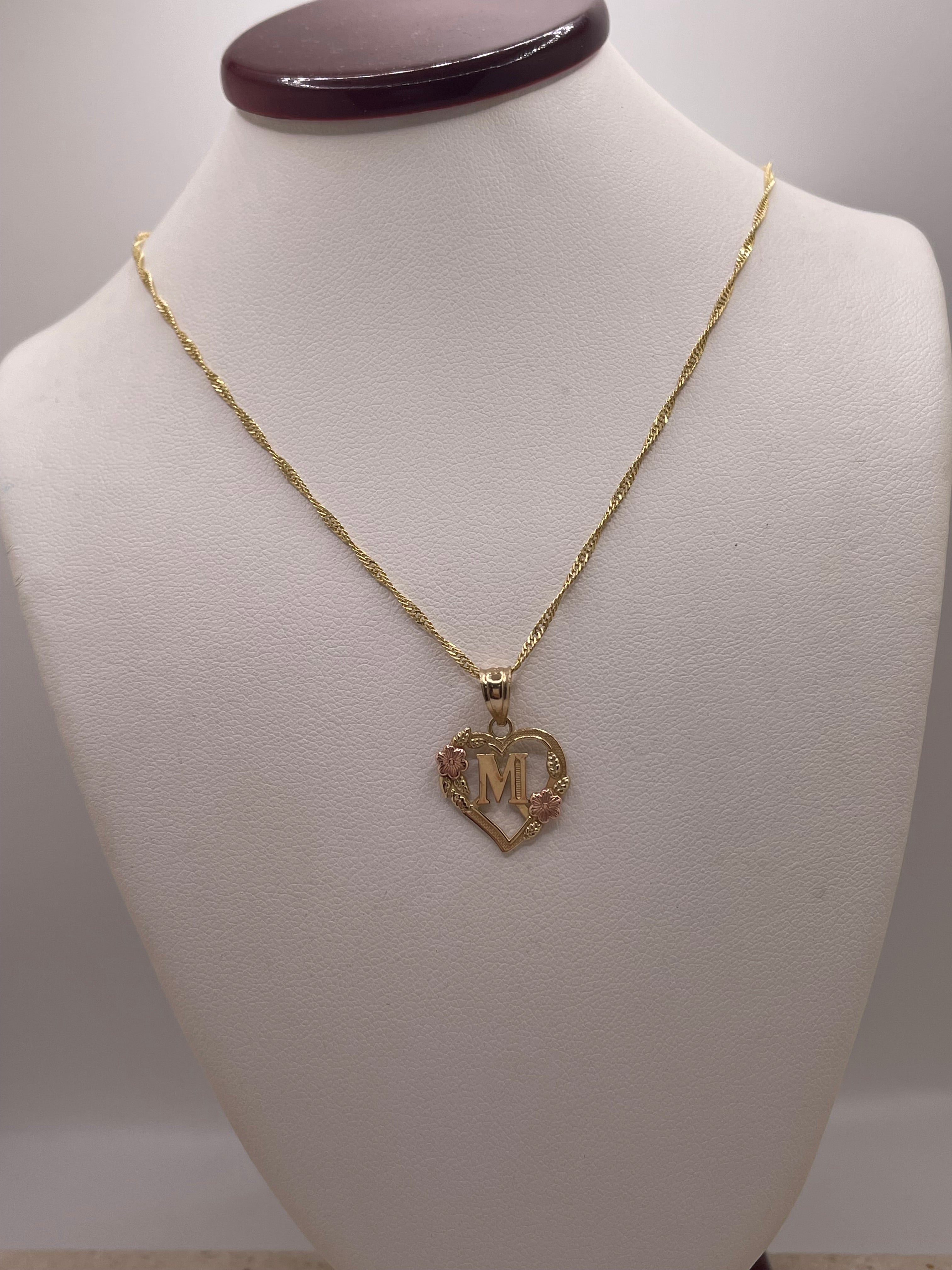 14k gold heart initial pendant + singapore chain