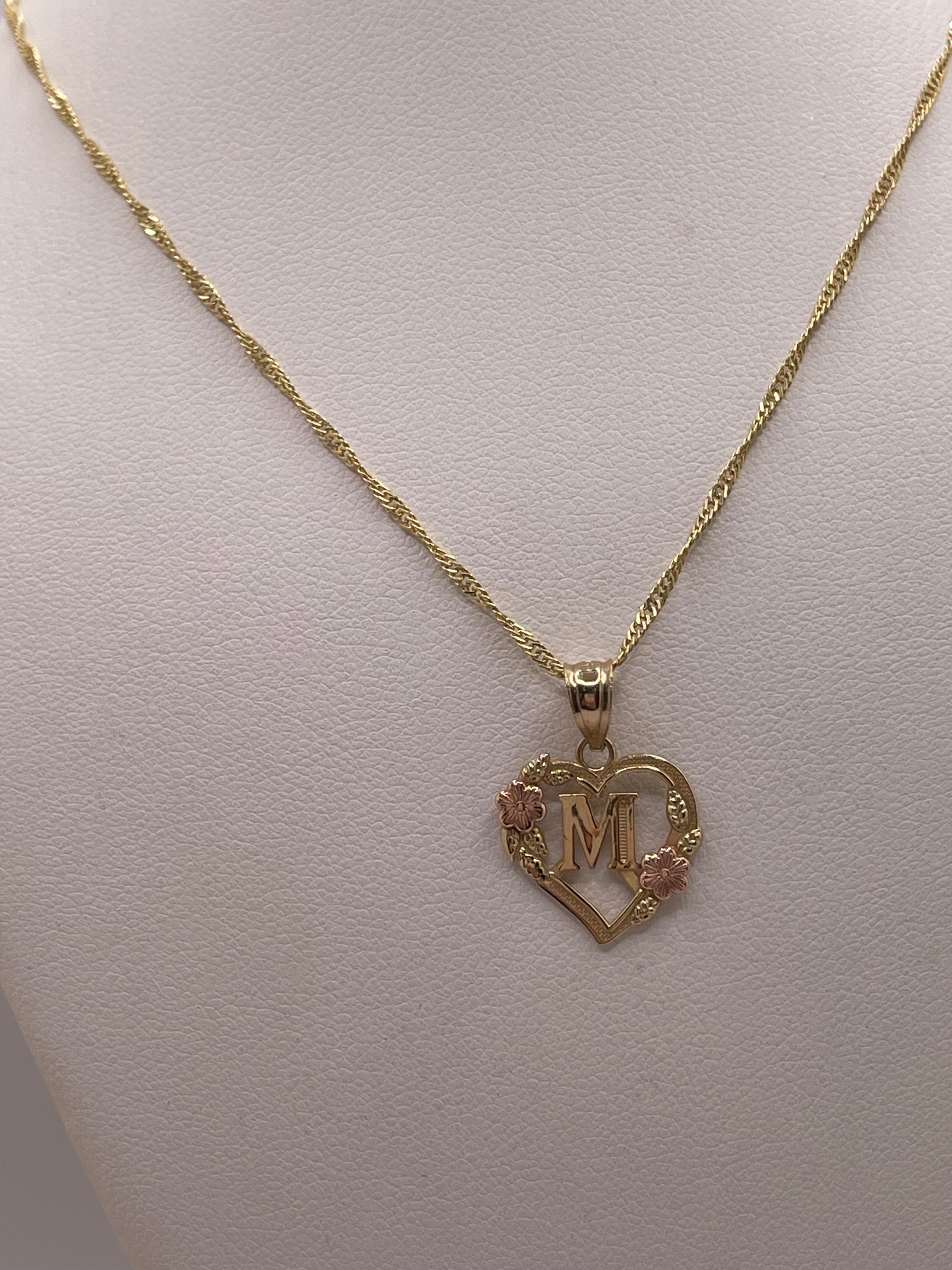 14k gold heart initial pendant + singapore chain