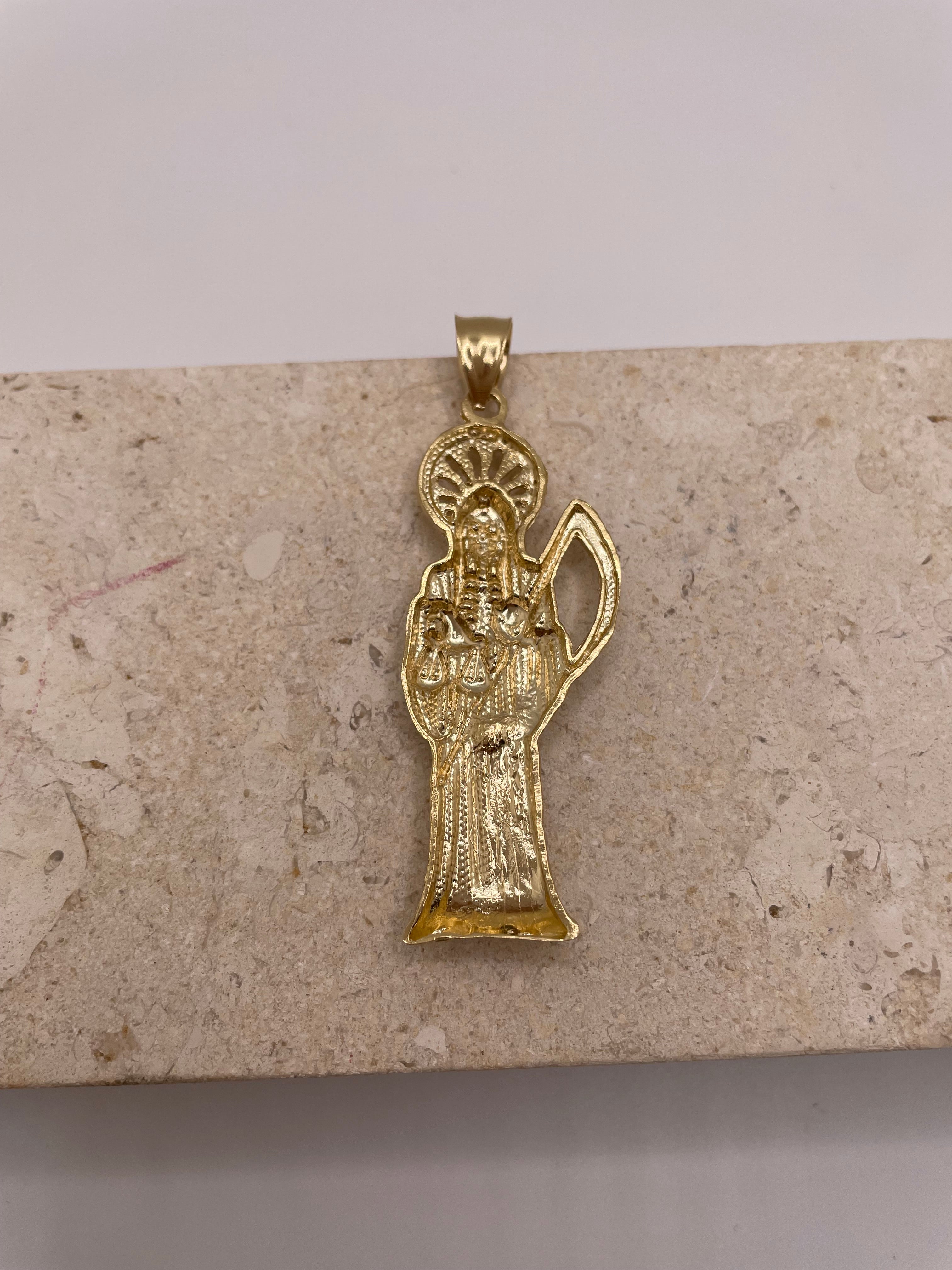 14k gold santa muerte pendant