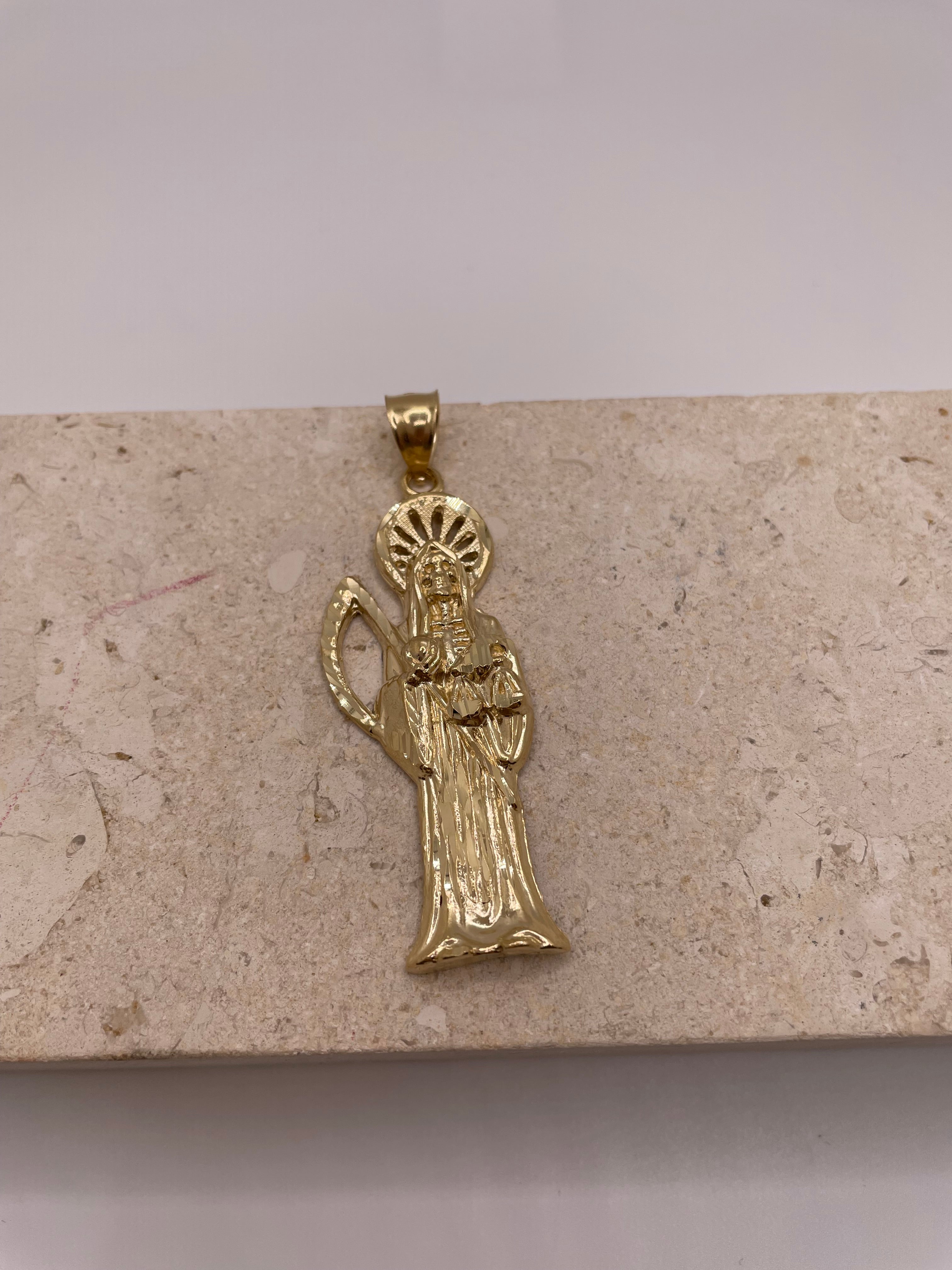 14k gold santa muerte pendant