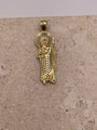 Back view of 14K yellow gold San Judas pendant with smooth polished finish