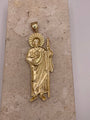 Back view of 14K yellow gold large San Judas pendant with smooth polished finish