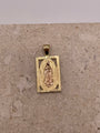 Back view of 14K gold vertical Virgen Mary pendant with smooth polished finish