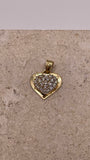 A close-up image showing the 14k gold "I Love You" heart pendant with the detailed cut-out design and sparkling cubic zirconia stones in the top heart. The delicate engraving of "I love you" is clearly visible on the gold heart