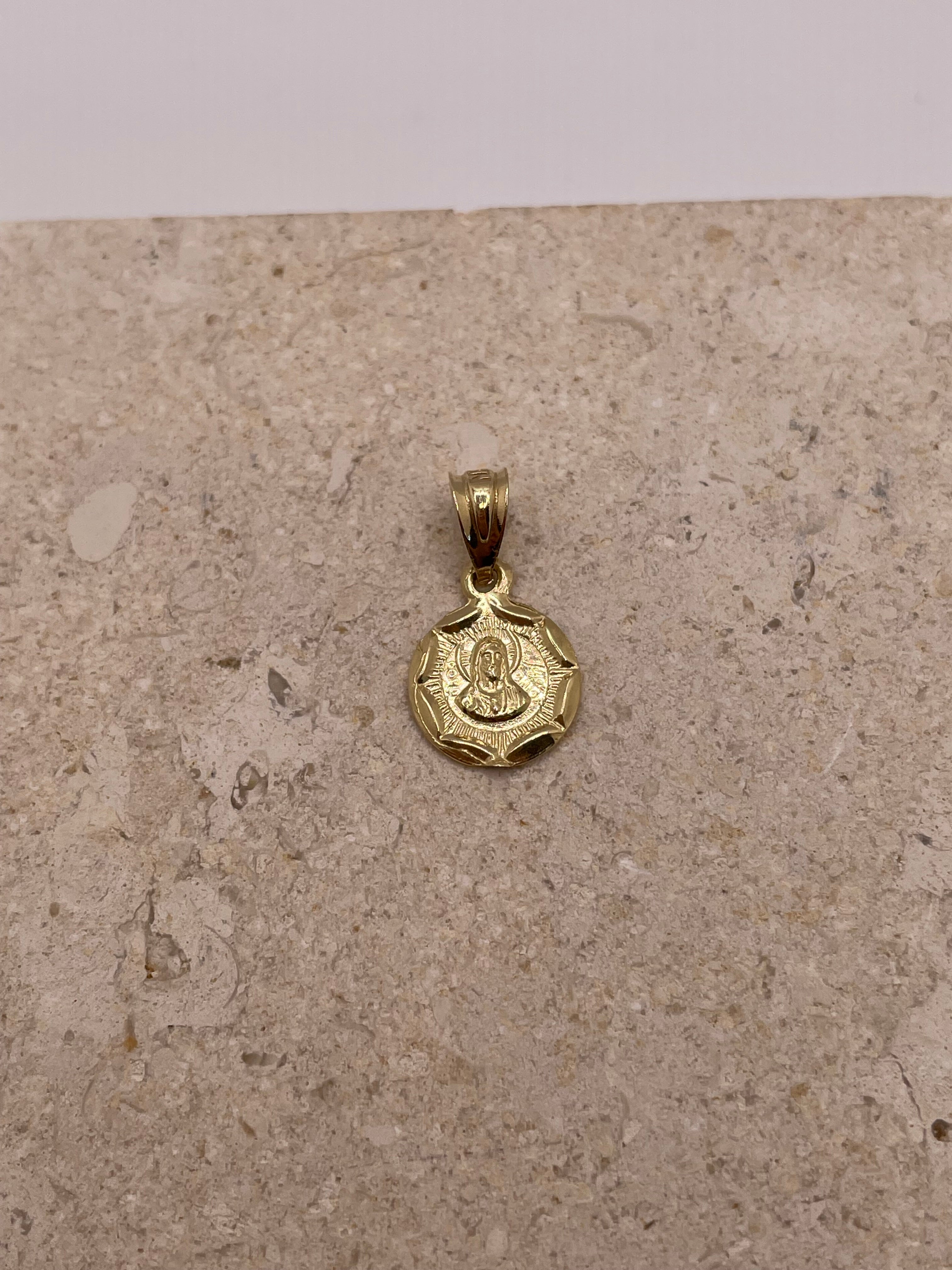 14k gold double-sided pendant with jesus and virgencita