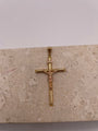 Close-up of 14k Gold Classic Tube Cross with rose gold Jesus crucifix