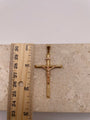 Ruler next to 14k Gold Classic Tube Cross Crucifix showing 55 mm height and 30 mm width
