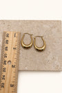 An image showing the earrings next to a ruler, clearly indicating the size of 25mm in height and 20mm in width for a precise visual reference