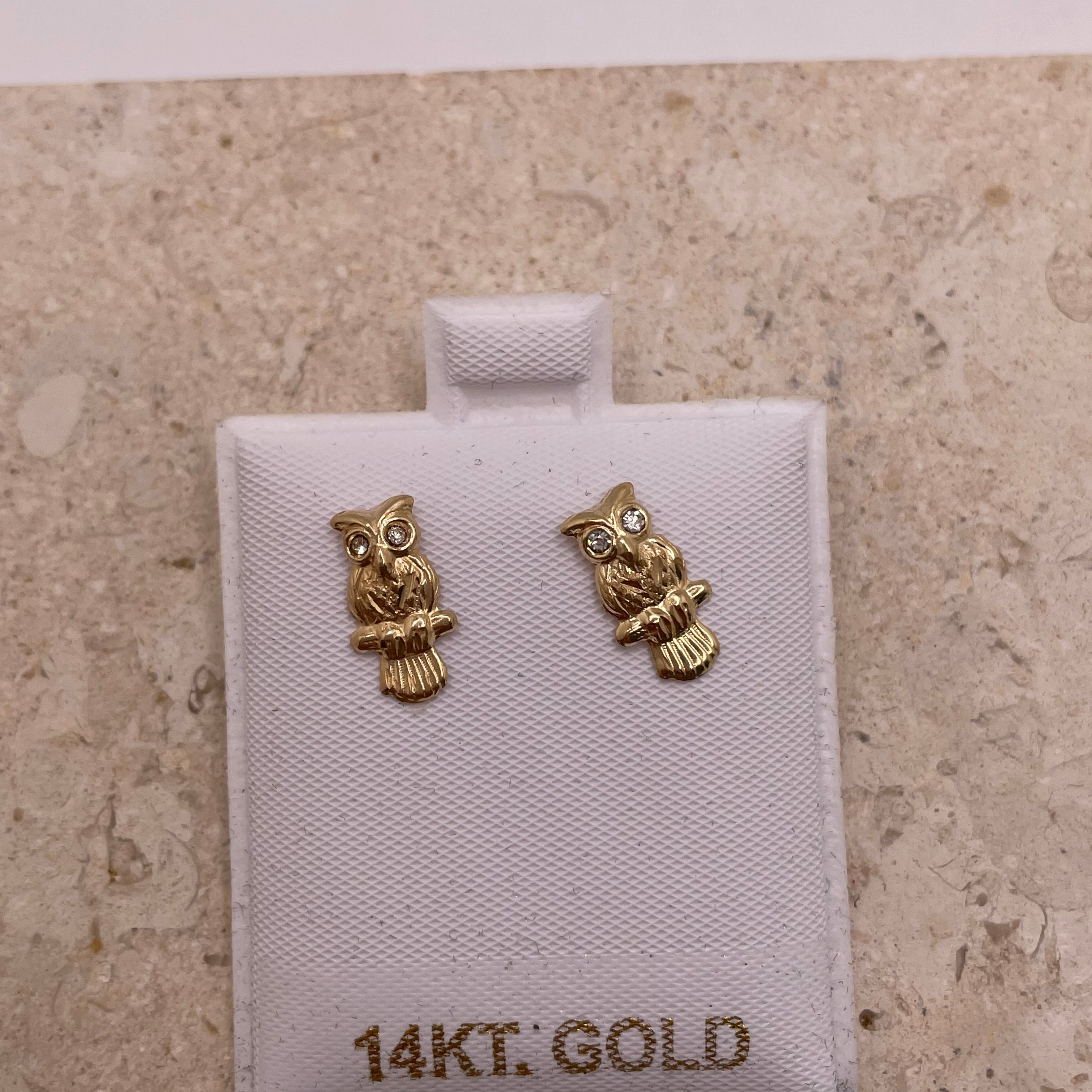 14k gold owl buho screw back earrings