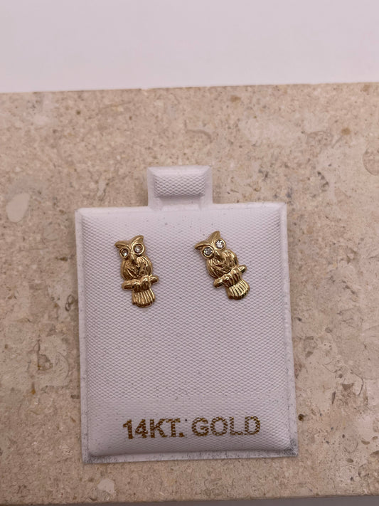 14k gold owl buho screw back earrings