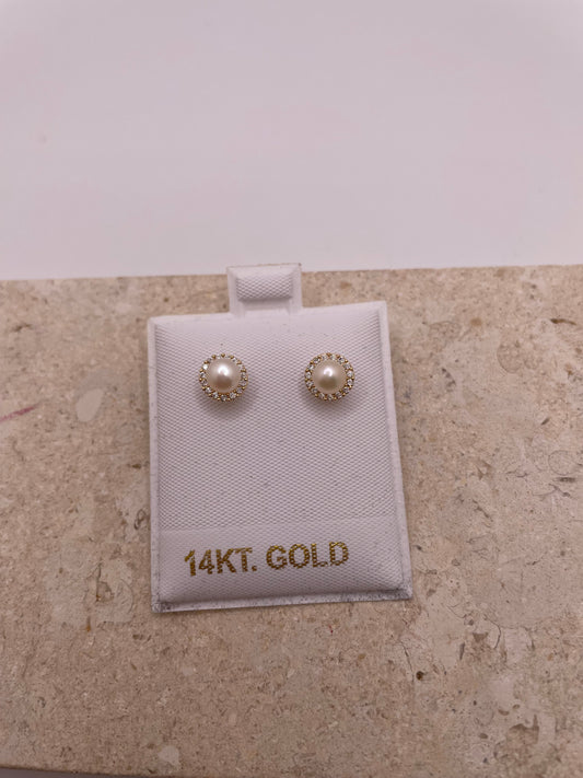 14k gold pearl &amp; cz earrings