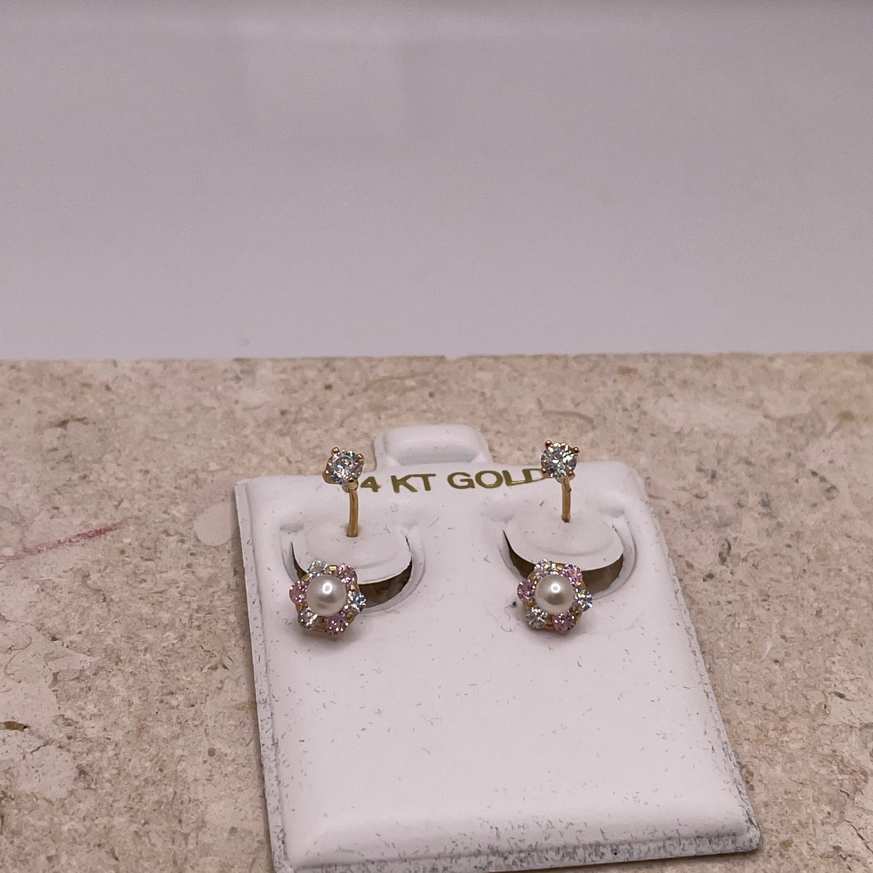 14k gold telephone earrings with cz flower