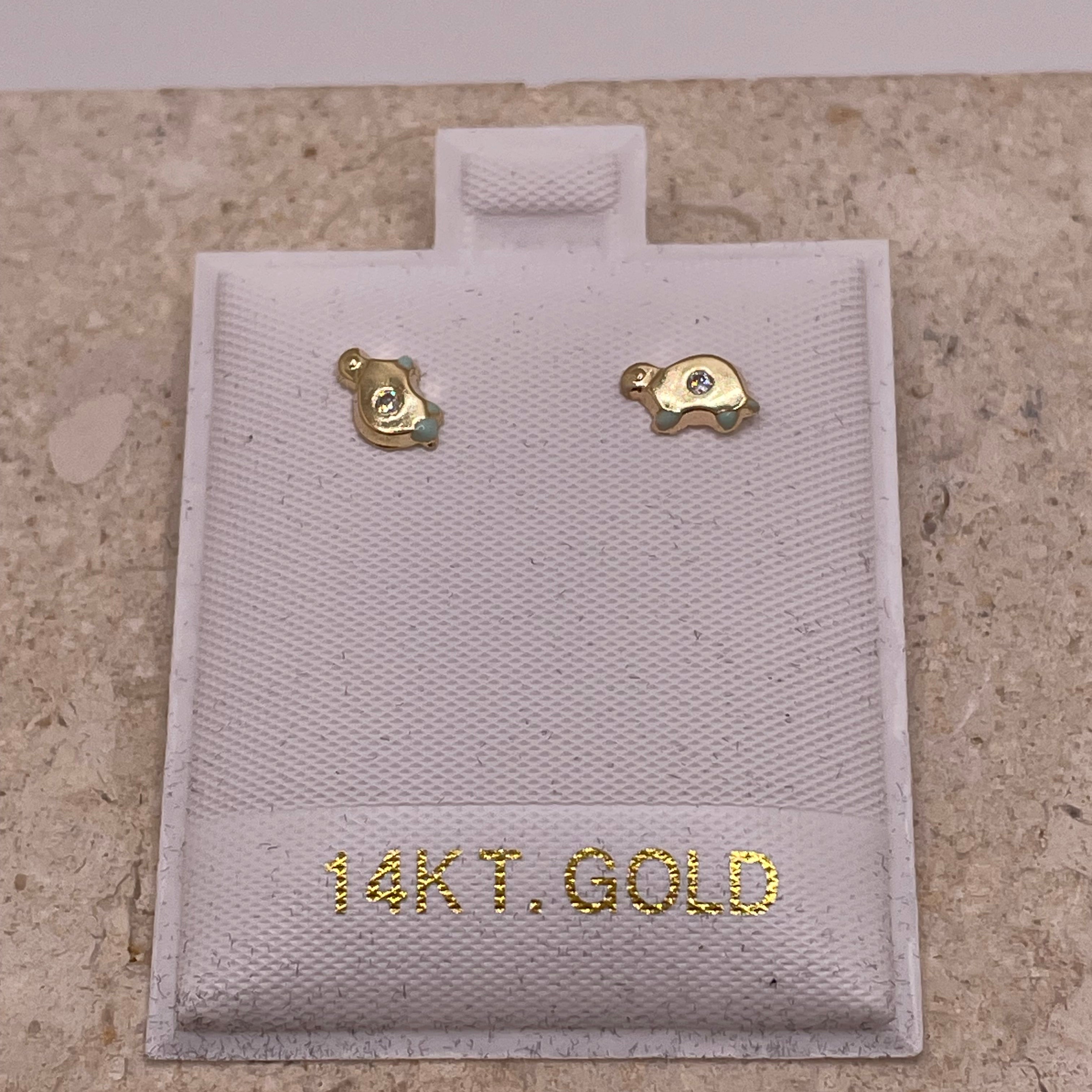 14k gold turtle earrings with cz