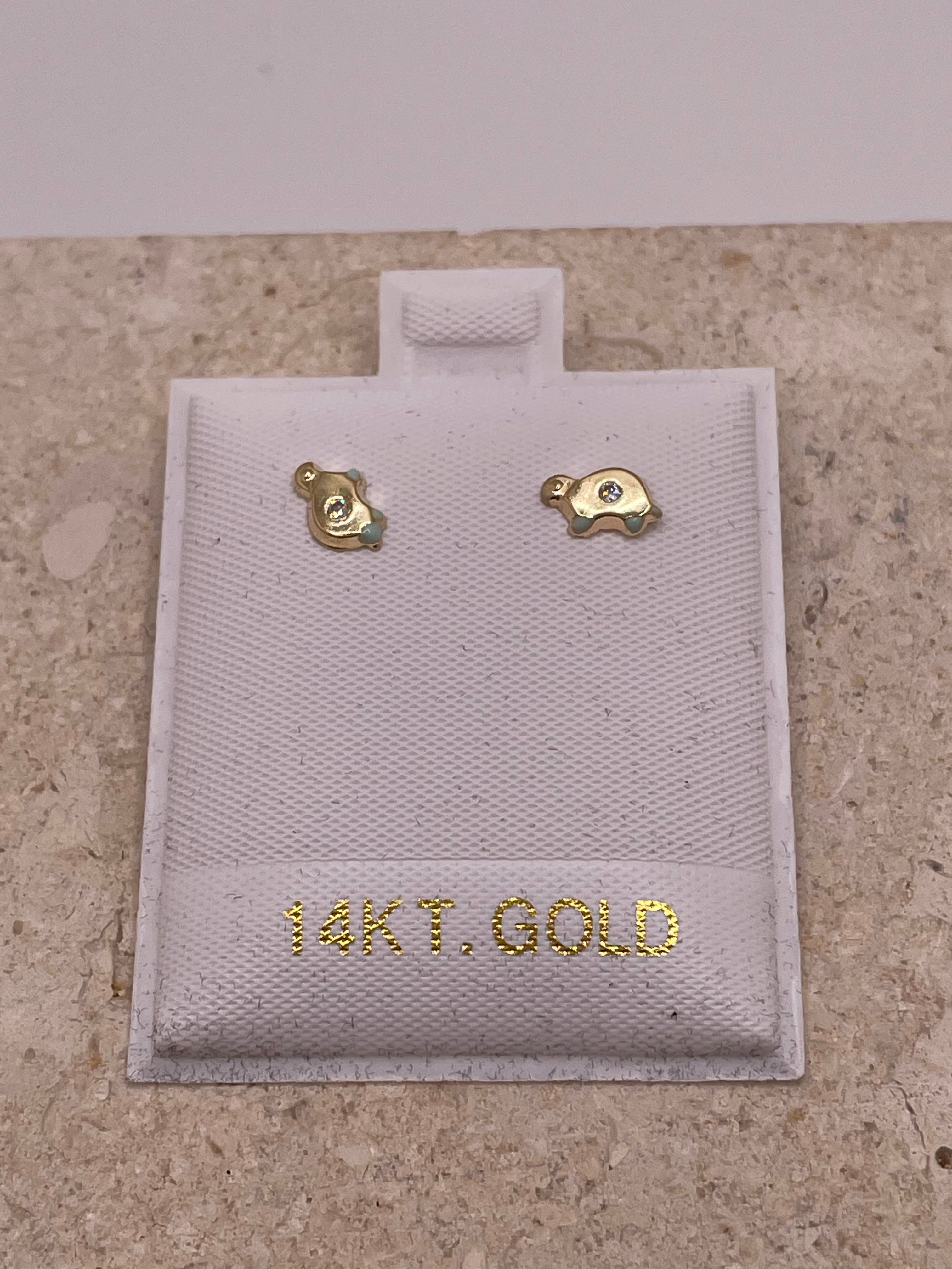 14k gold turtle earrings with cz