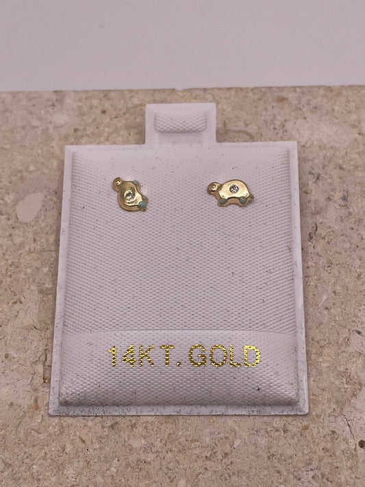 14k gold turtle earrings with cz