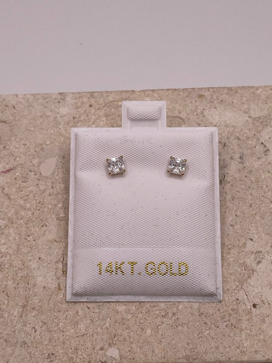 14k gold square cz push back earrings (s)