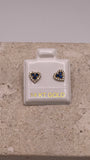 14k gold heart earrings with blue &amp; white cz