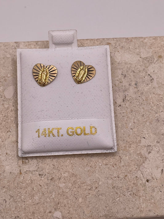 14k gold heart earrings with virgin mary