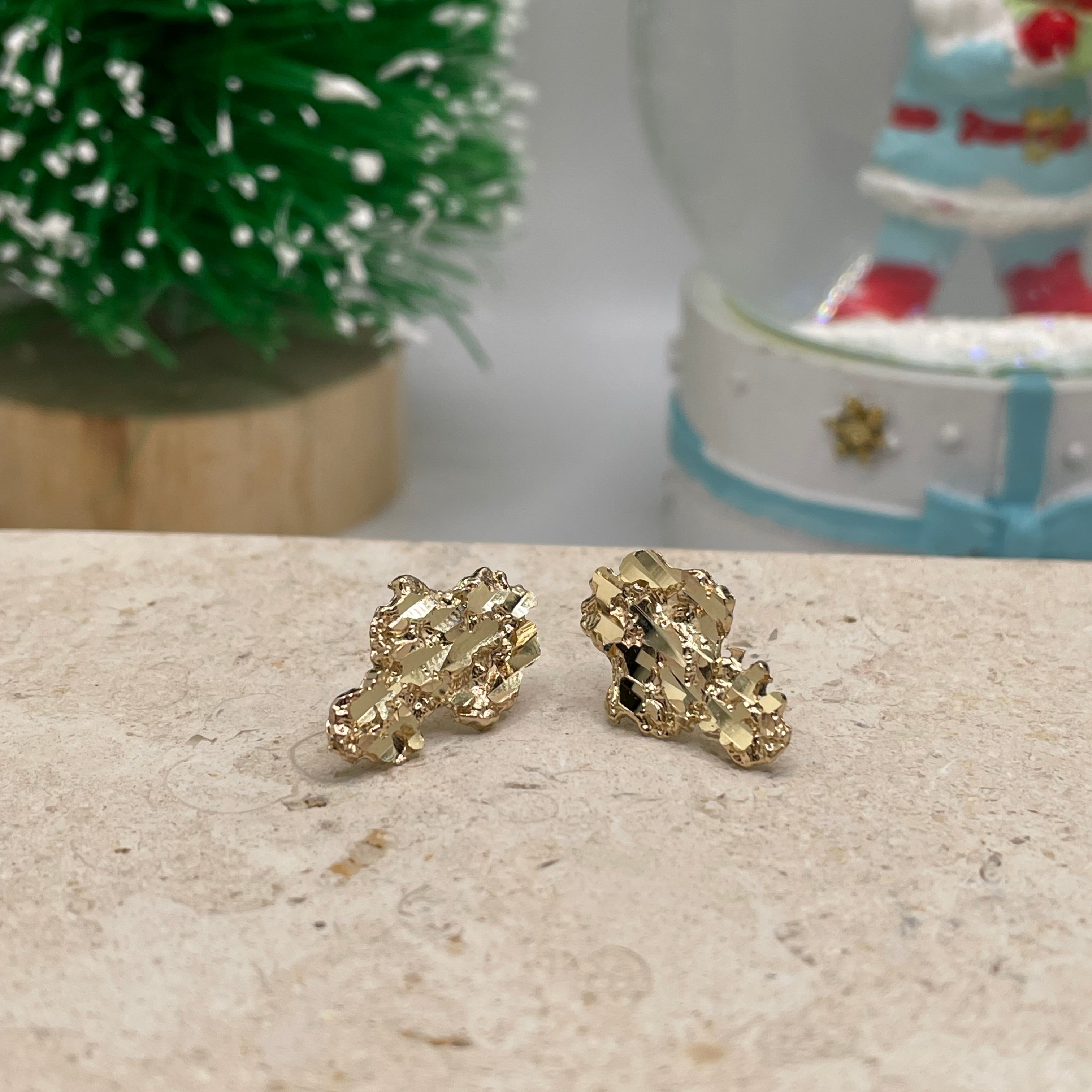 14k gold large nugget stud earrings