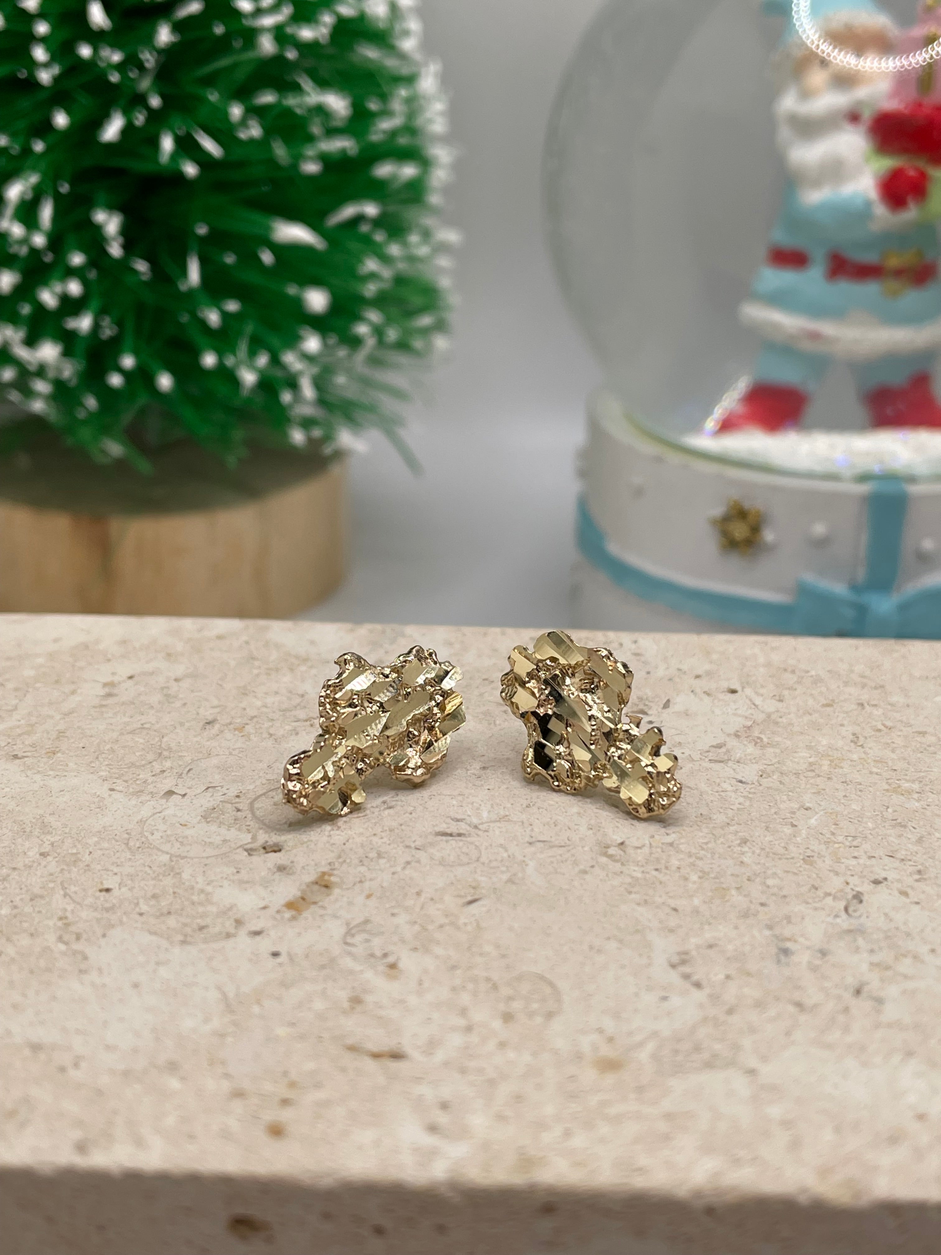 14k gold large nugget stud earrings