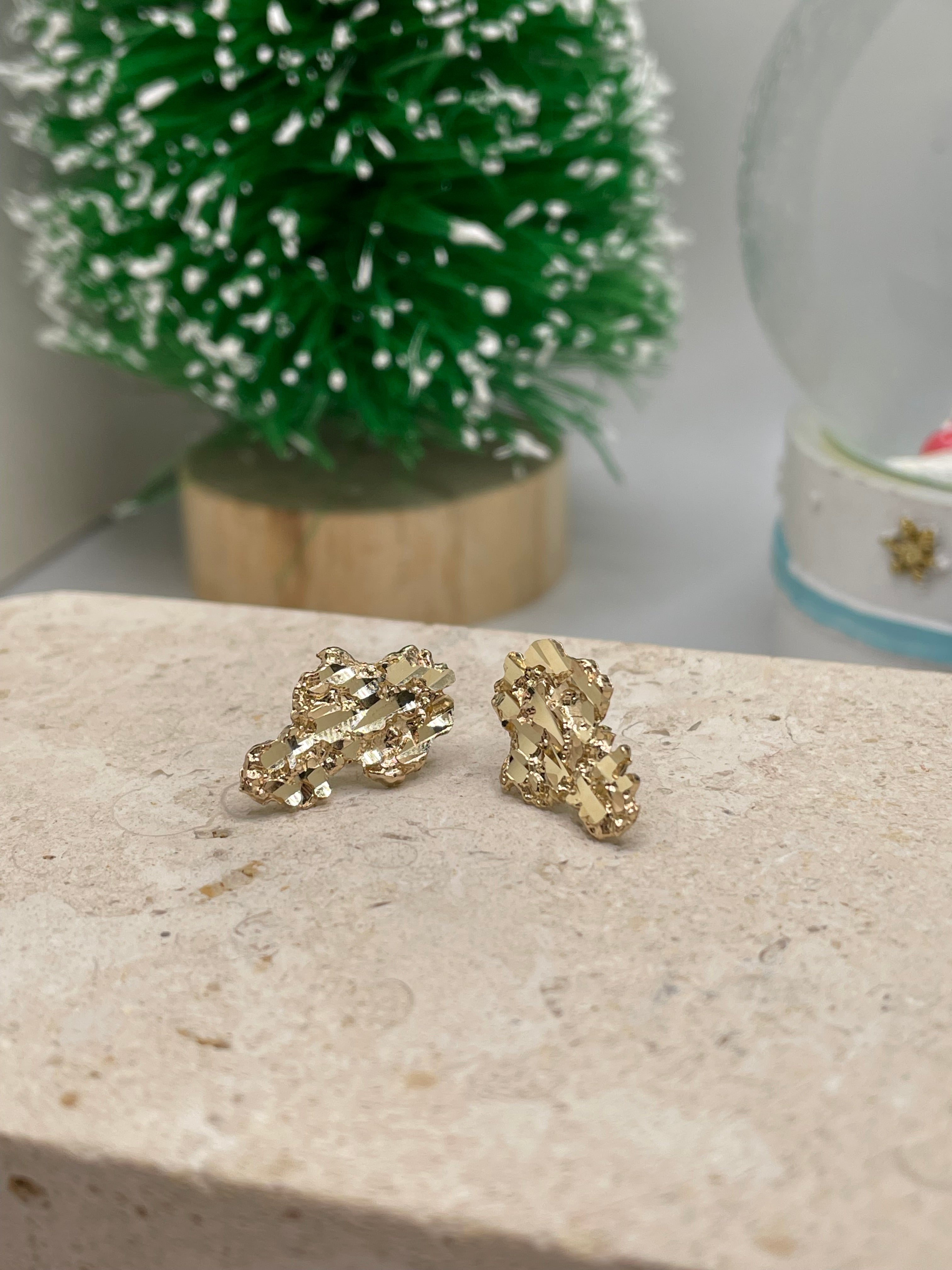 14k gold large nugget stud earrings