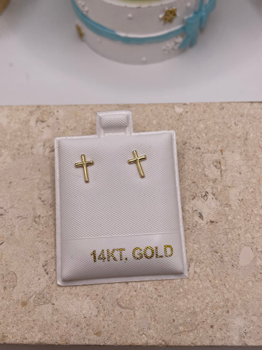 14k gold dainty cross earrings