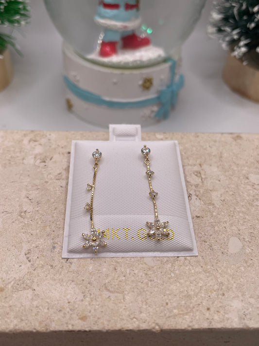 14k gold cz flower dangle earrings
