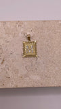 14k gold two tone square initial pendant (medium)