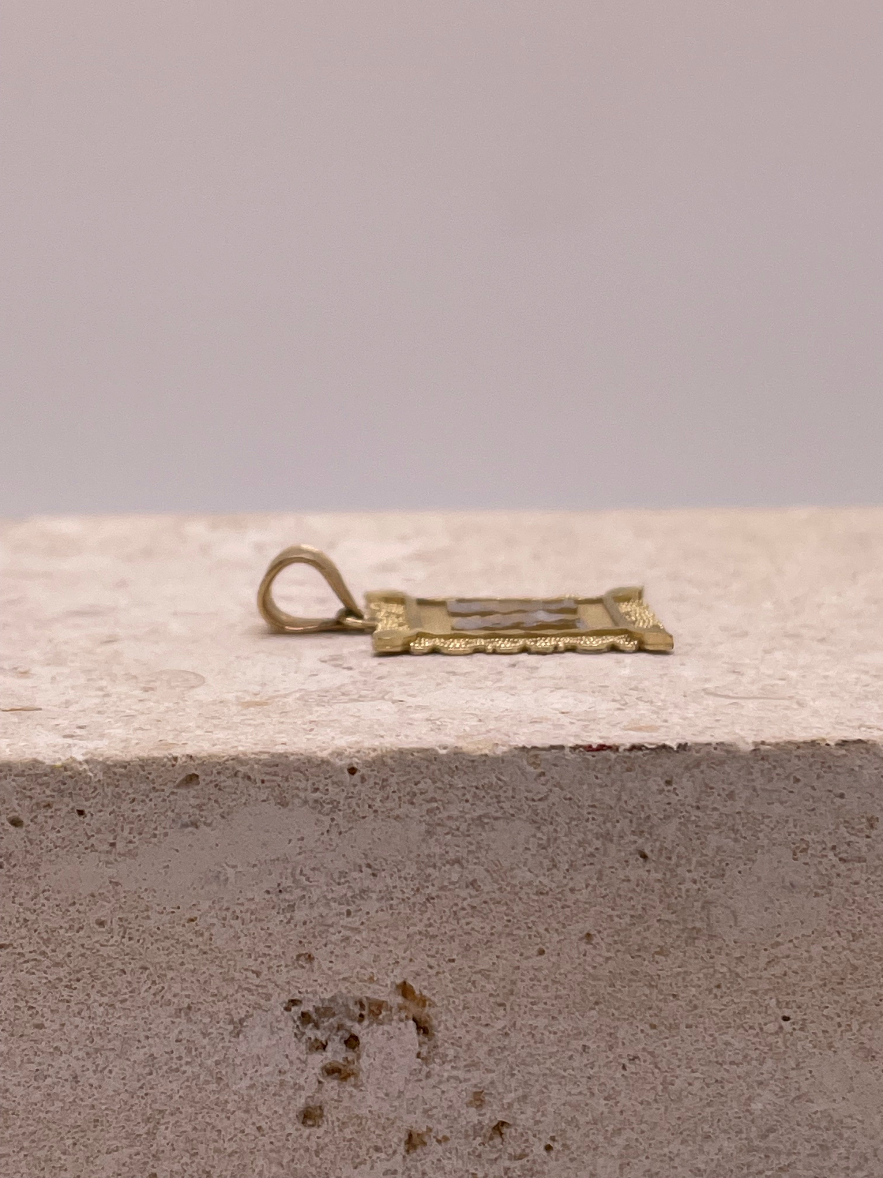 14k gold two tone square initial pendant (medium)