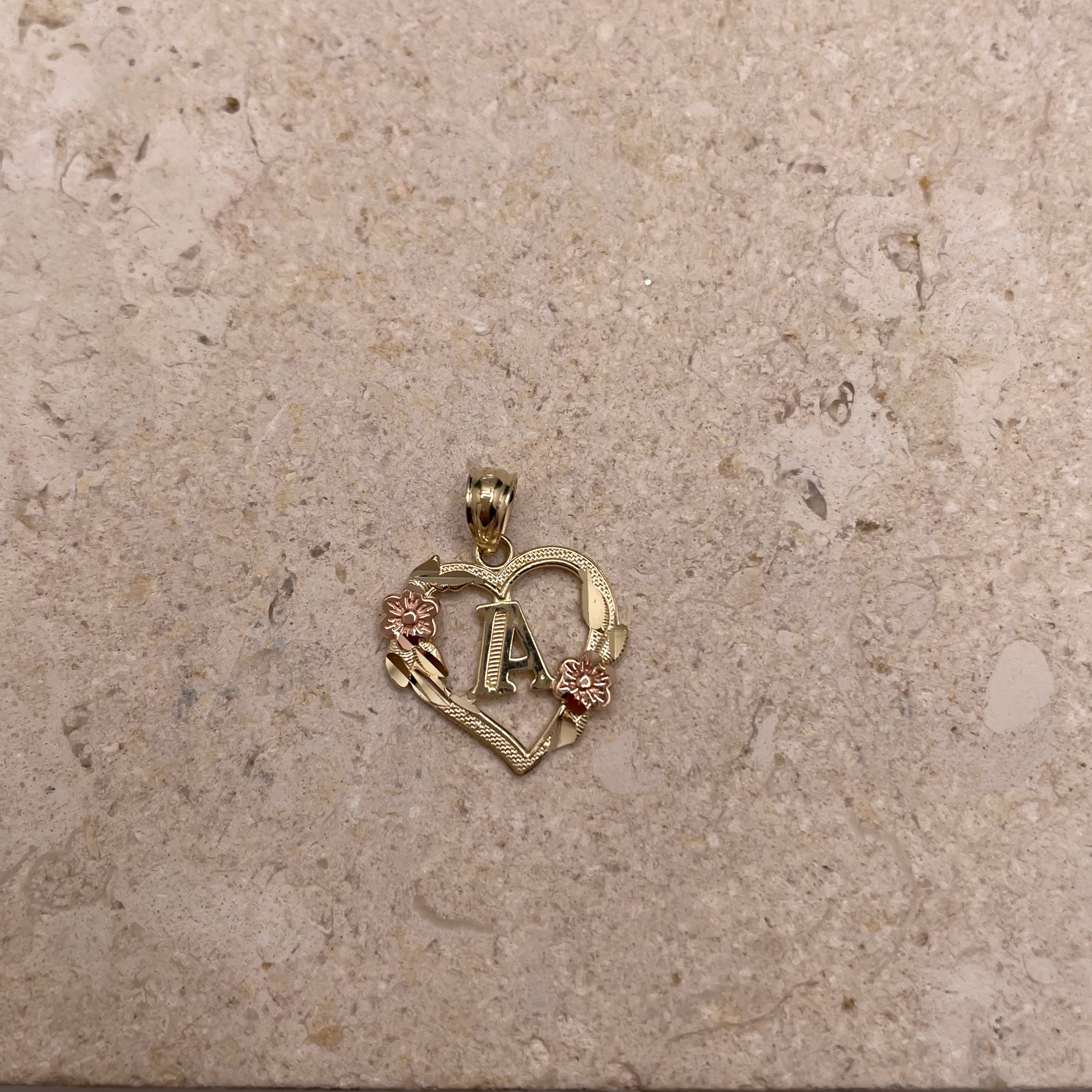 14k gold heart initial pendant