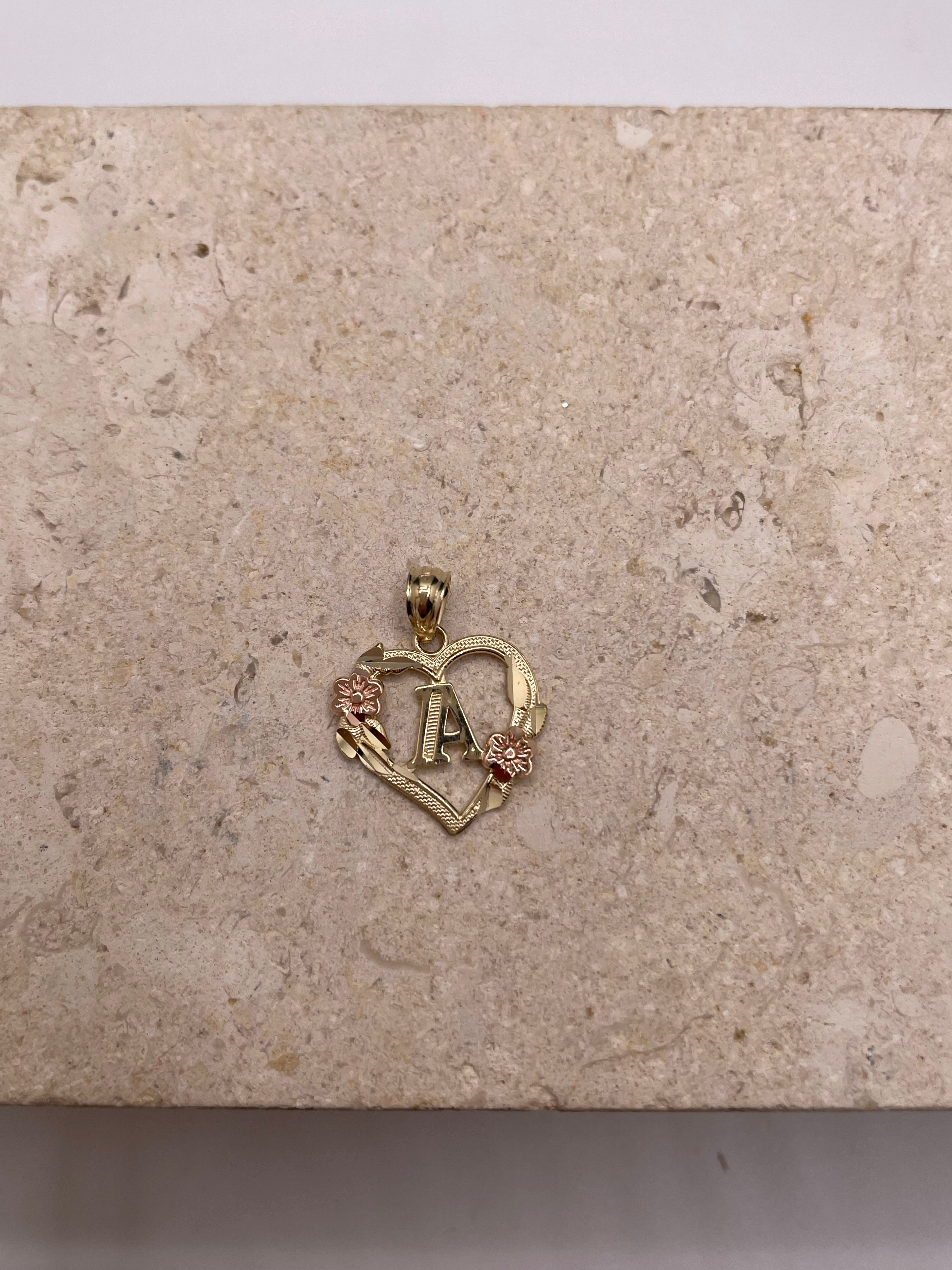 14k gold heart initial pendant