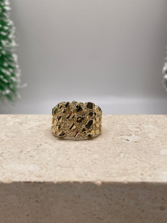 14k gold mens large square nugget ring(2969)