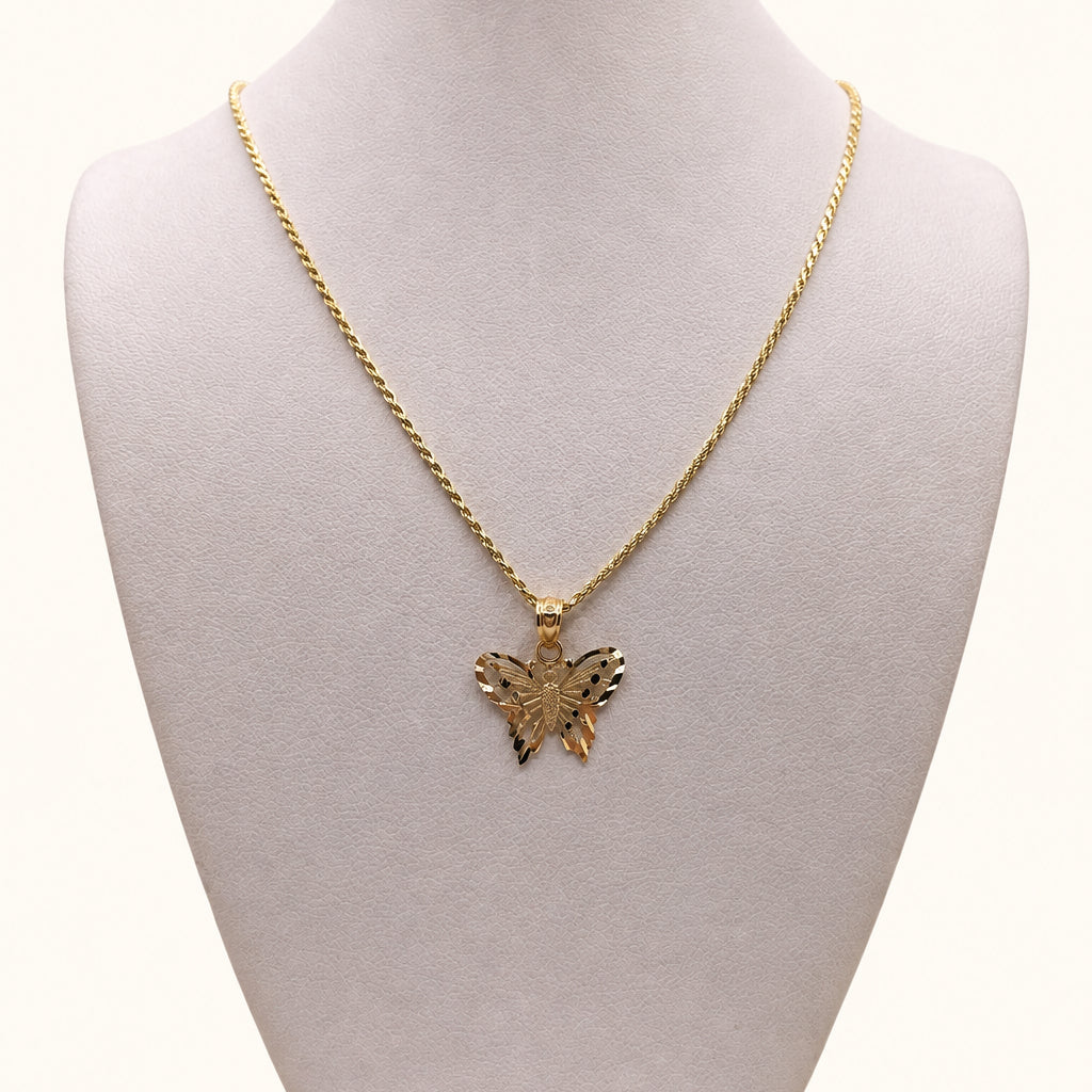 Golden Butterfly + Solid Rope Chain – 14K Gold Necklace Set