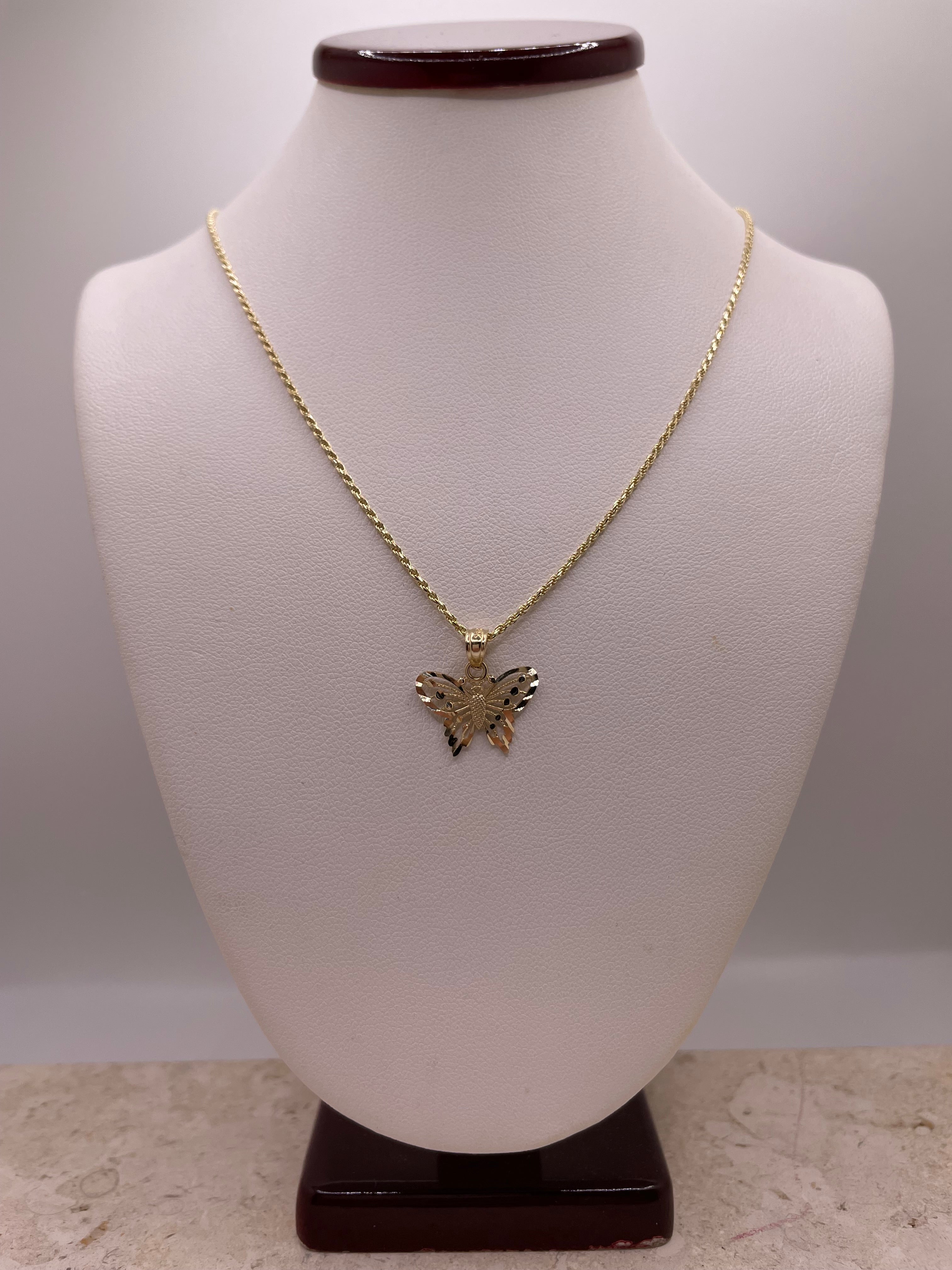 14k gold butterfly pendant with 1.2mm rope chain