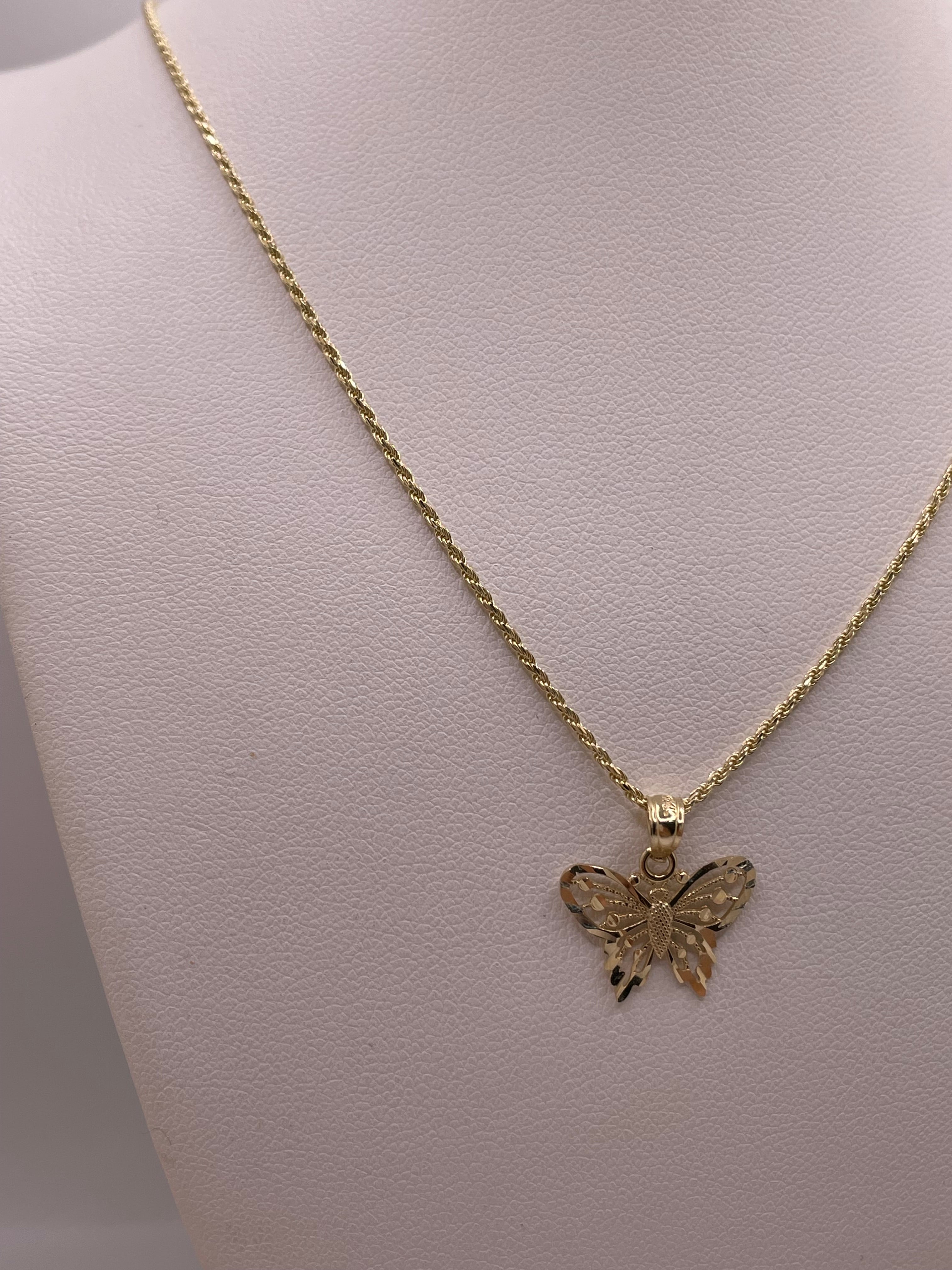 14k gold butterfly pendant with 1.2mm rope chain