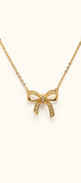 14k gold bow cz necklace