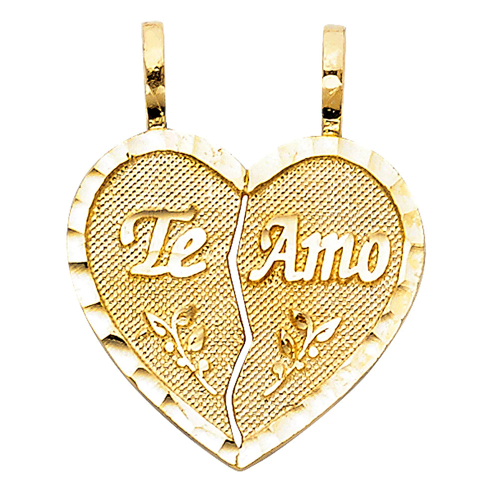 14K Solid Gold Diamond Cut Cuban Chain & Te Amo Pendant Set