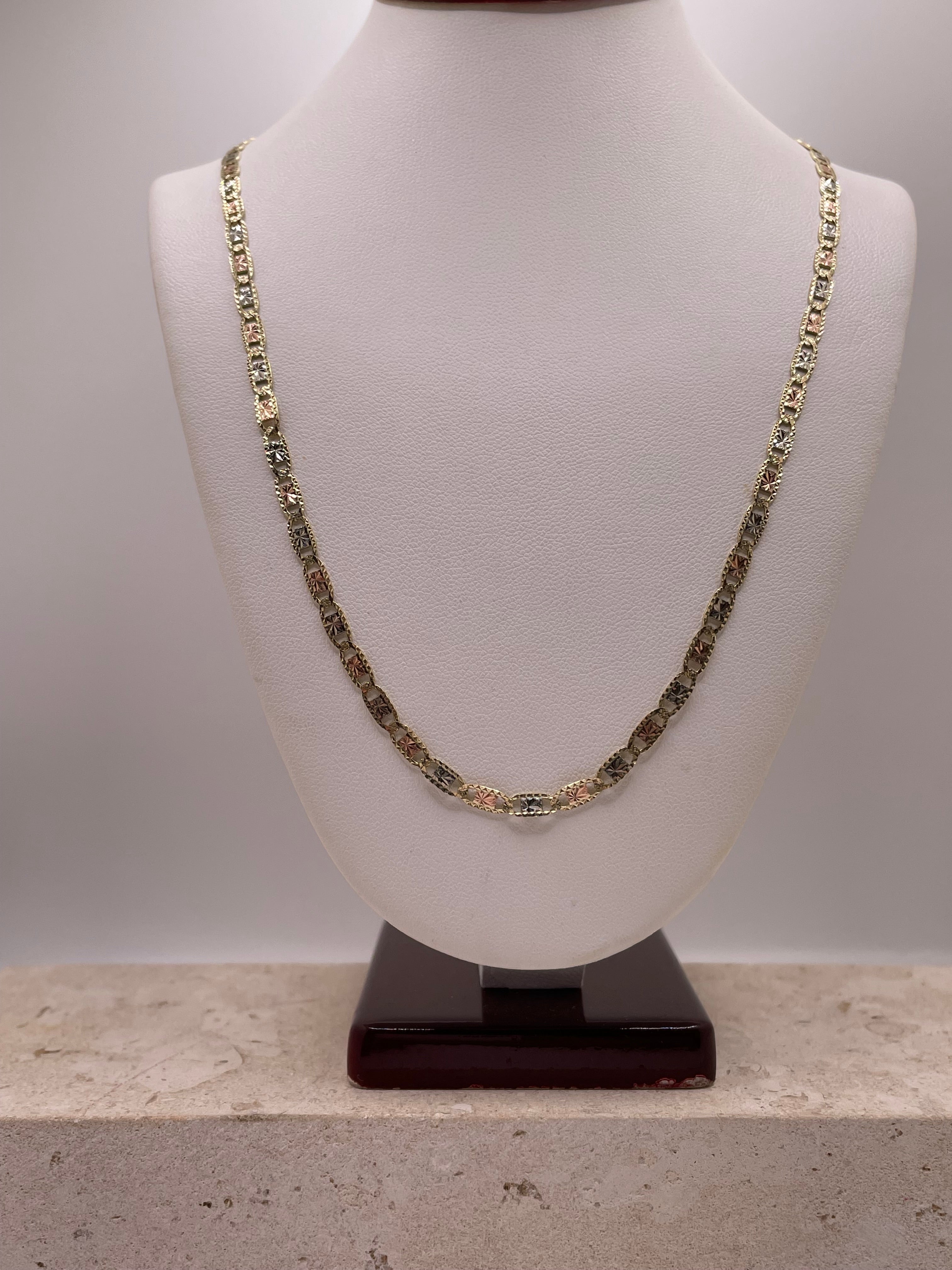 14k gold 3-color diamond-cut valentino chain (3.2mm)