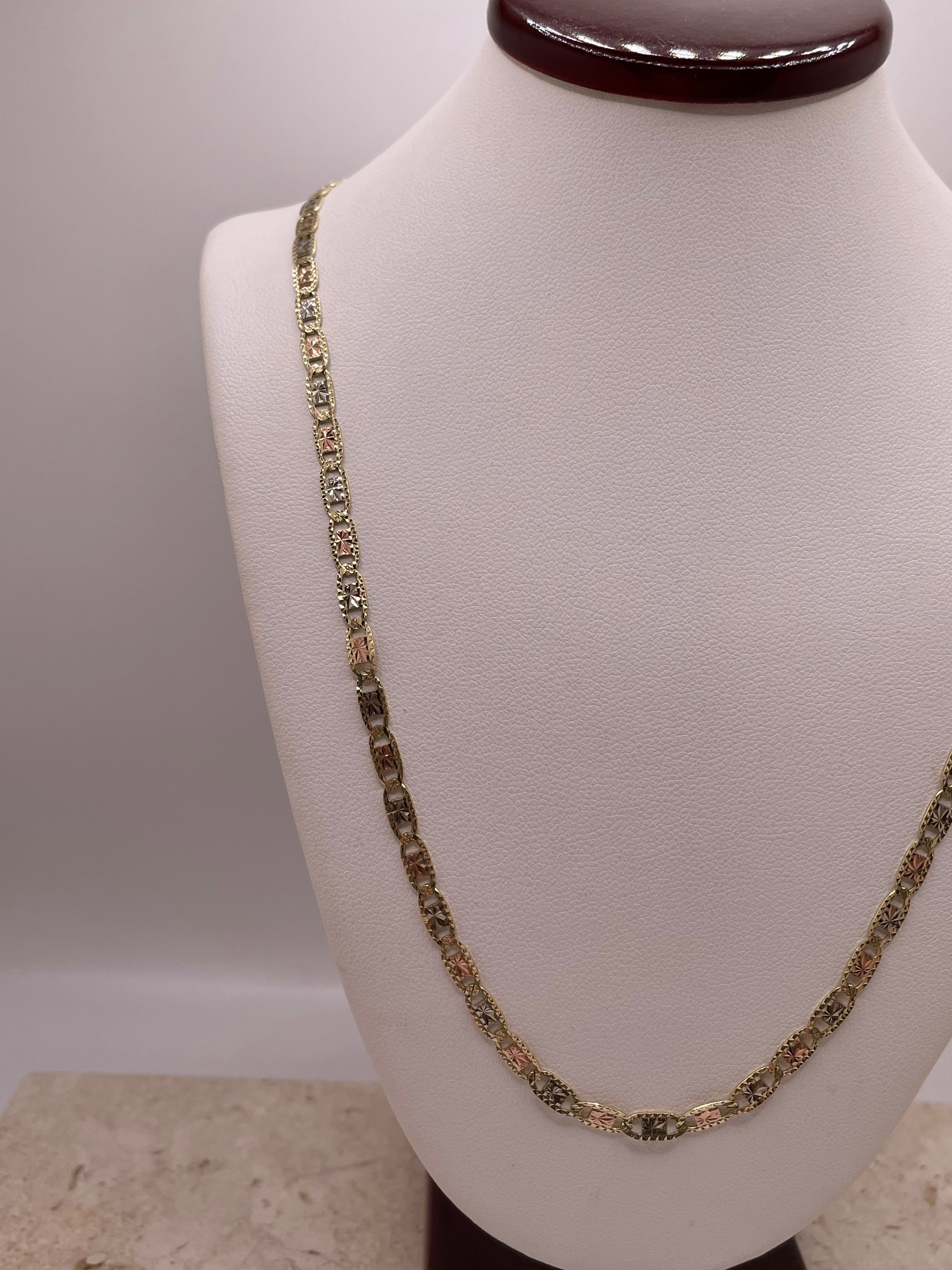 14k gold 3-color diamond-cut valentino chain (3.2mm)