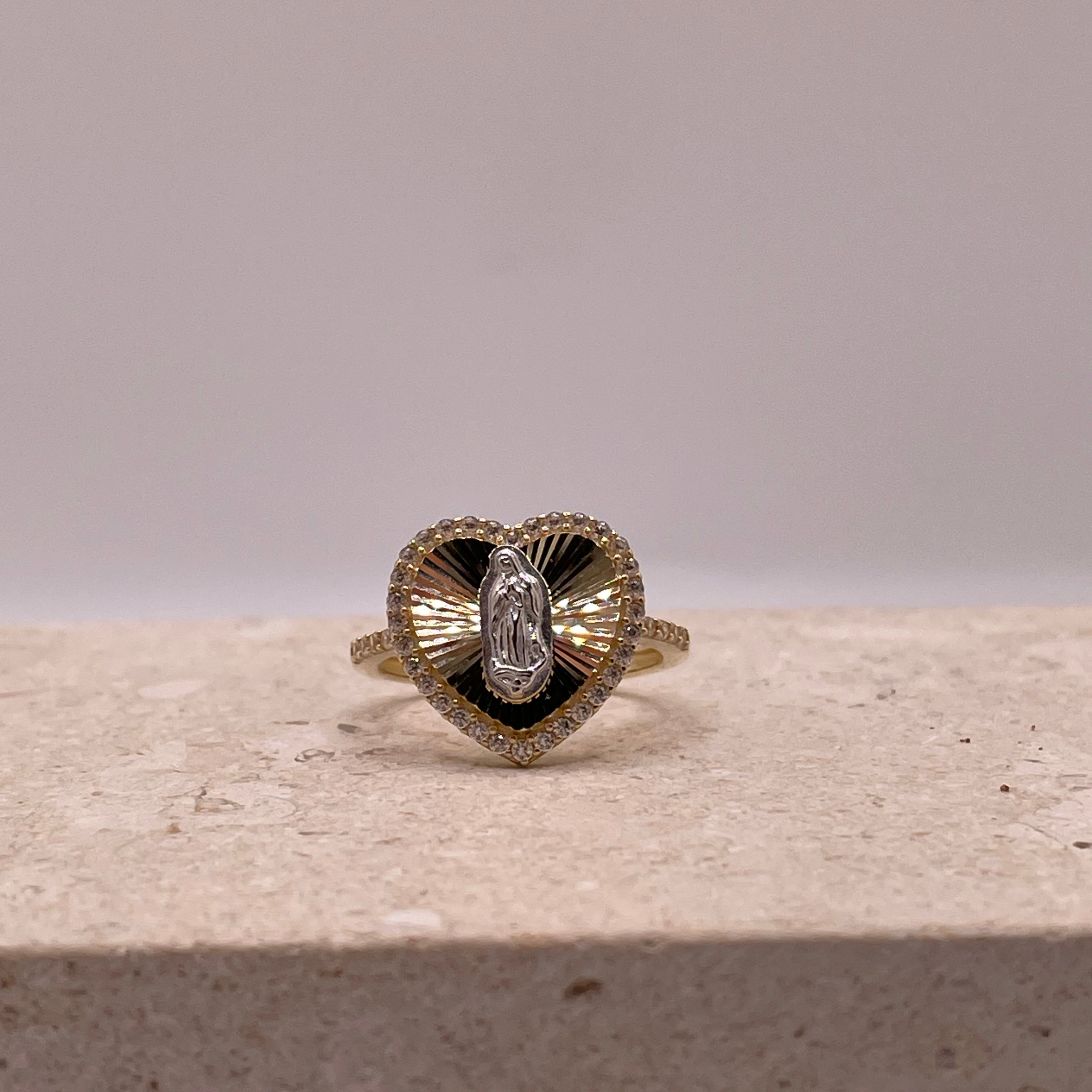 14k gold virgencita heart ring